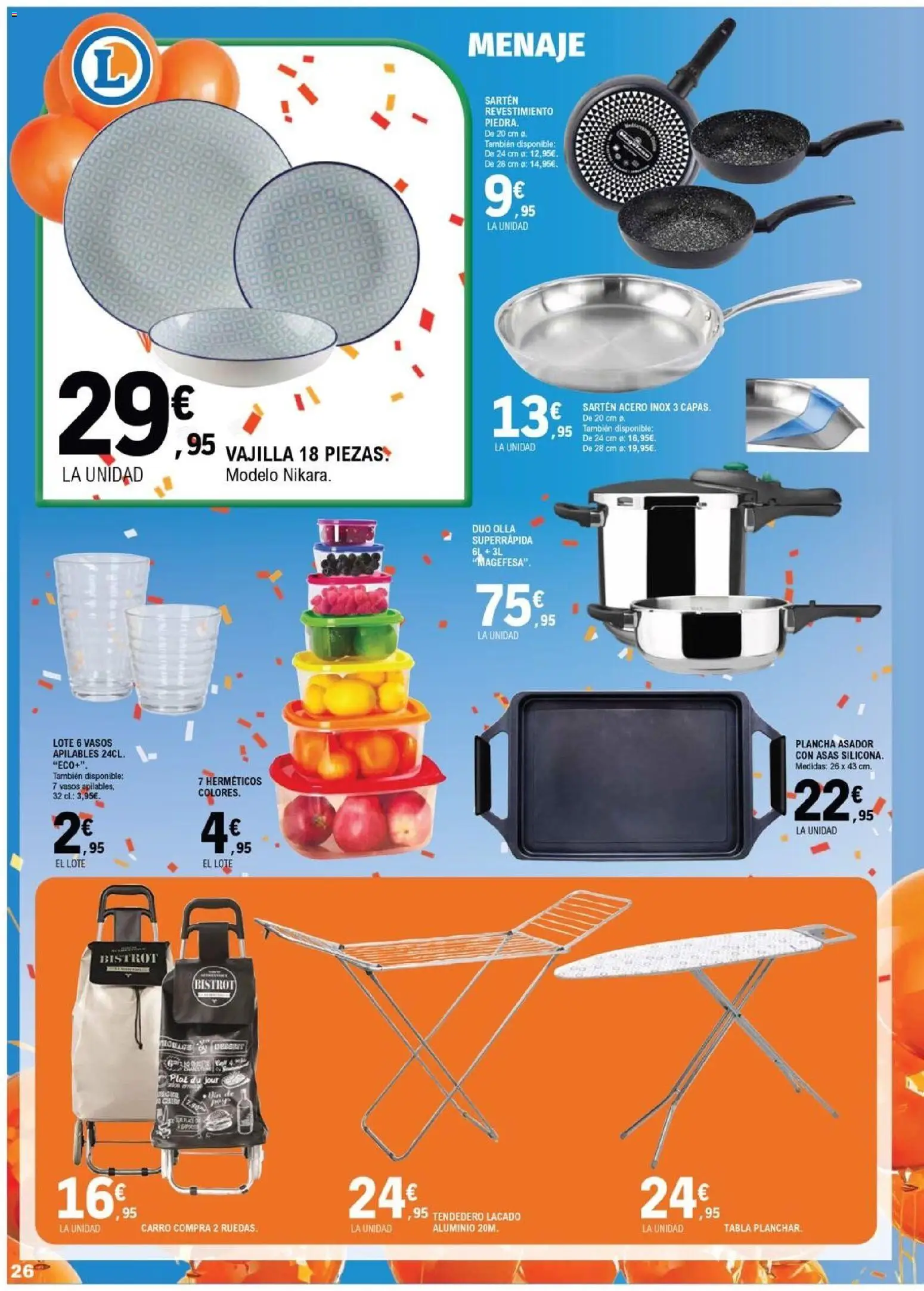 E.Leclerc folleto Salamanca │ válido desde el 01/07/2026 | Página: 26 | Productos: Vasos, Tendedero, Βρεφικό κρεβάτι, Plancha