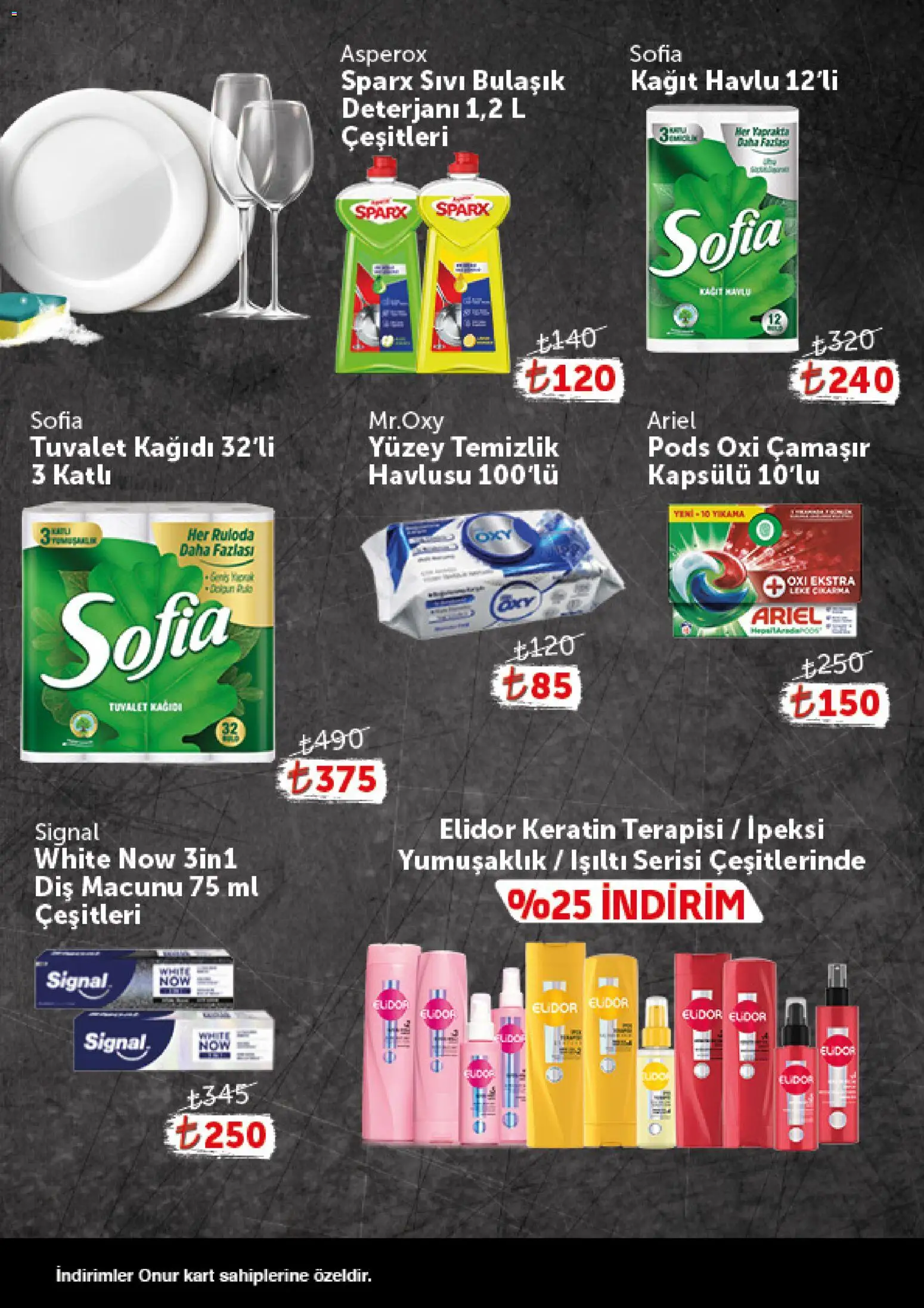 Onur Market - Katalog Gurme - 29 Eylül 2026 tarihinden itibaren geçerlidir | Sayfa: 12 | Ürünler: Tuvalet, Diş macunu, Bulaşık deterjanı, Tuvalet kağıdı
