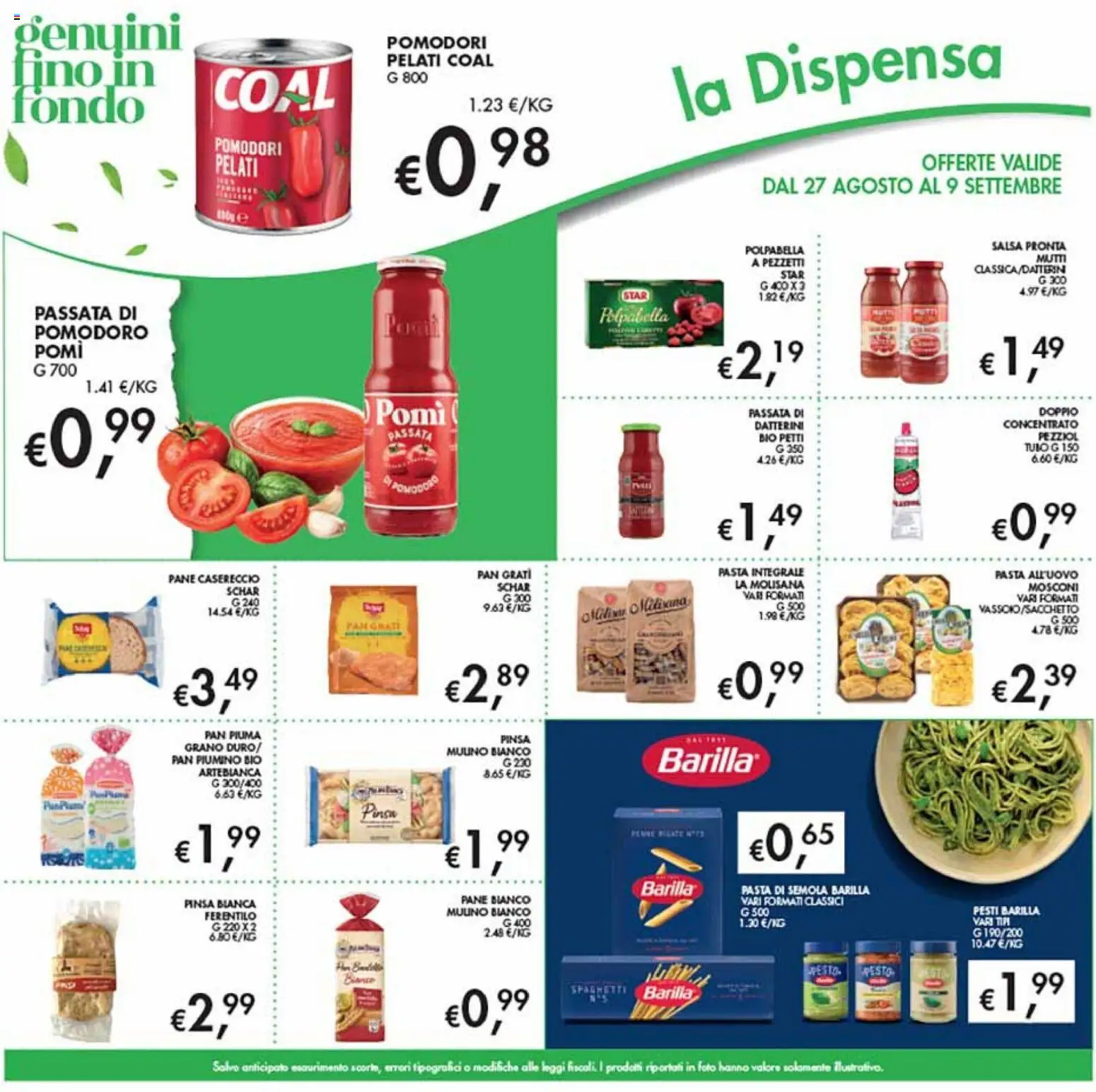 Volantino Coal del 27/08/2026 | Pagina: 20 | Prodotti: Pasta di semola, Pomodori, Pesto, Mutti