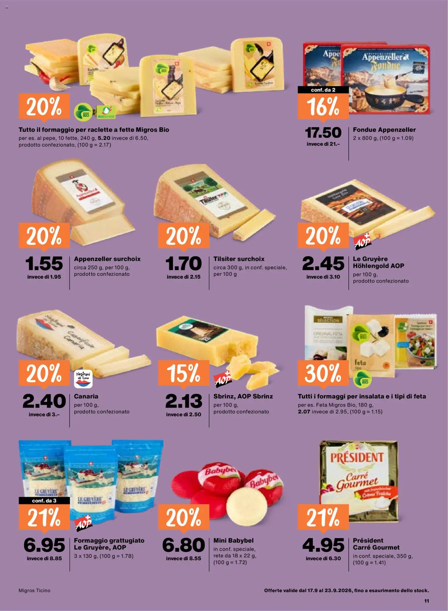 Migros aktionen IT – gültig ab 17.09.2026 | Seite: 11 | Produkte: Feta, Raclette, Fondue