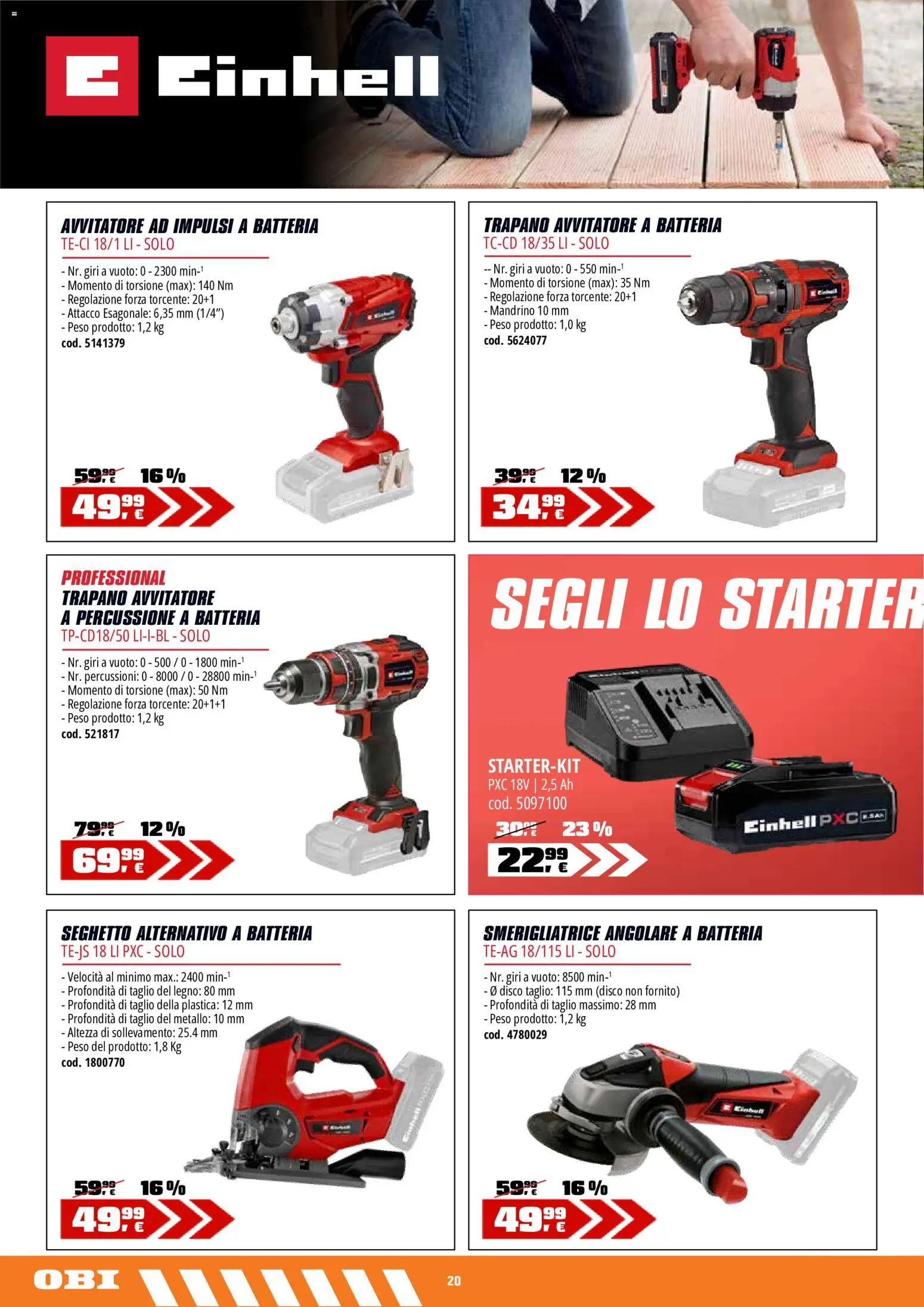 Volantino OBI del 15/10/2026 | Pagina: 20 | Prodotti: Avvitatore, Taglio, Trapano, Smerigliatrice