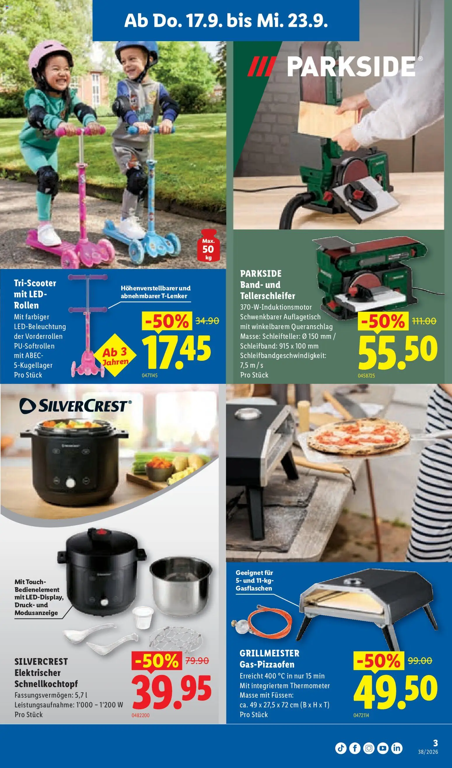 Lidl aktionen Landquart – gültig ab 17.09.2026 | Seite: 3 | Produkte: Tisch, Scooter, Pizza, Thermometer