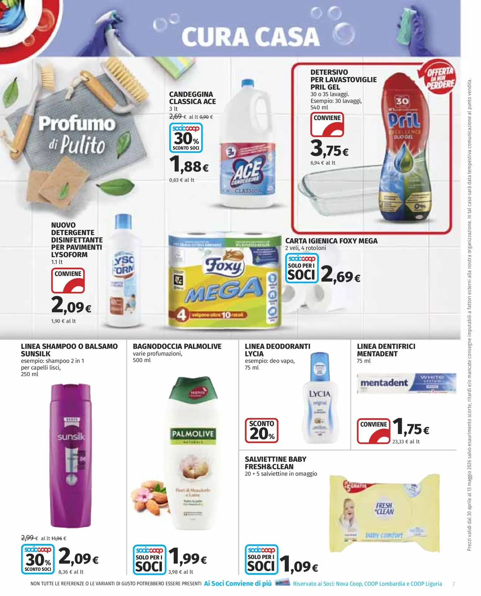 Volantino COOP del 30.04.2026 | Pagina: 7 | Prodotti: Balsamo, Carta igienica, Detergente, Candeggina