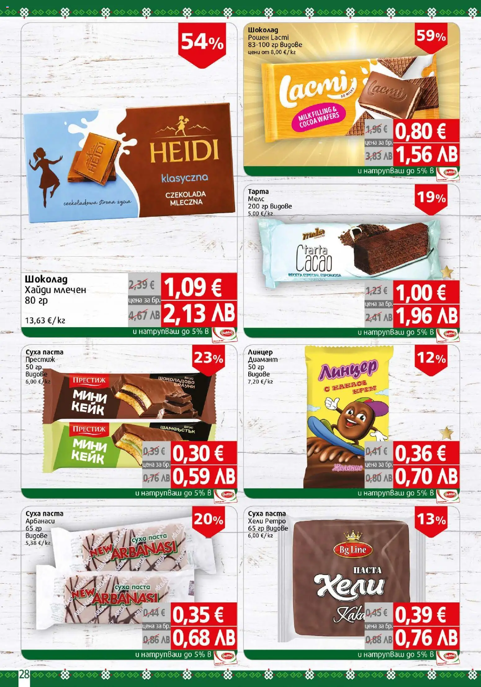 {H1} | Страница: 28 | Продукти: Шоколад, Суха паста, Паста