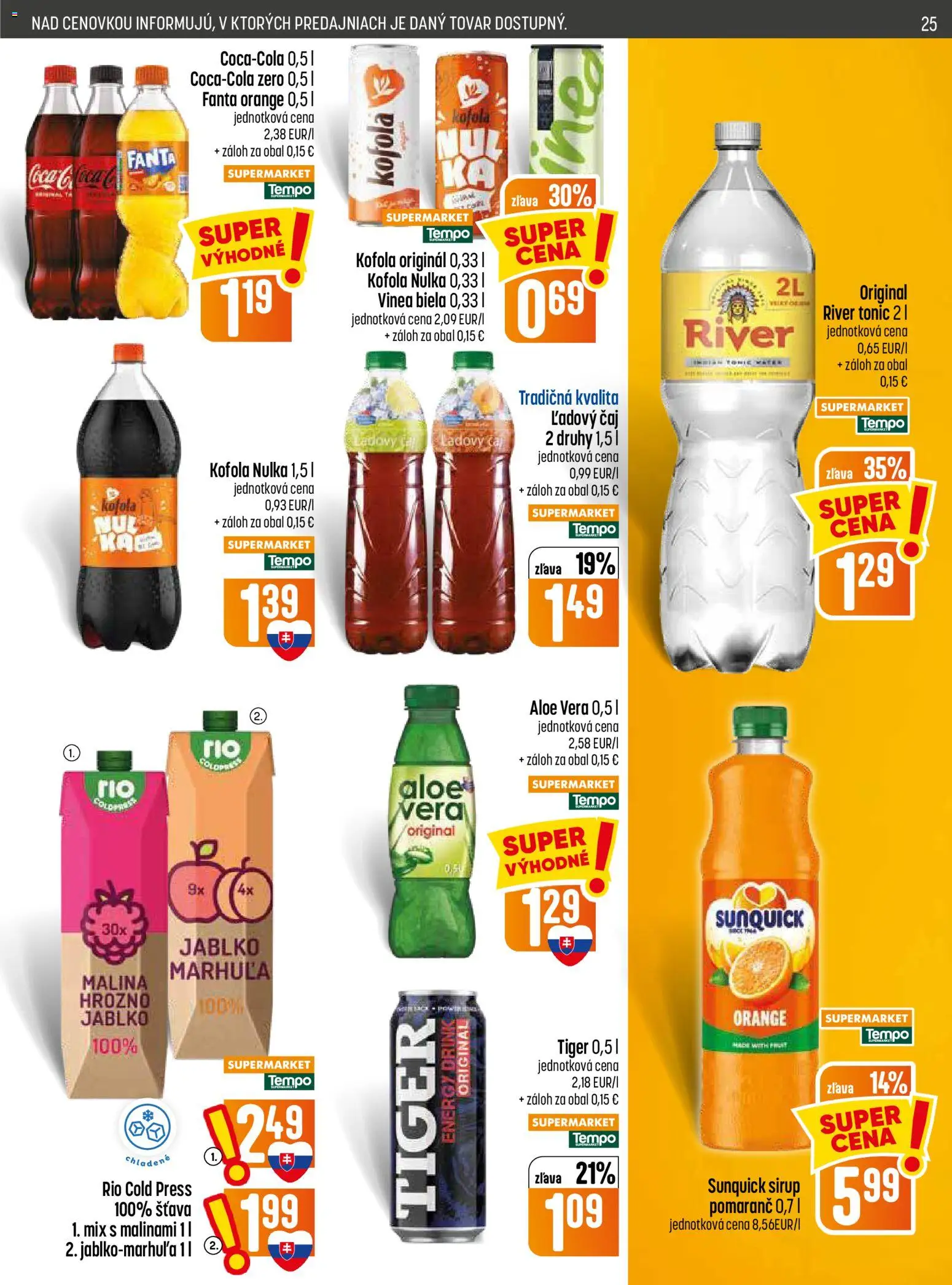 Nové COOP Jednota akcie – leták je platný od 09.07.2026 | Strana: 25 | Produkty: Kofola, Sunquick, Fanta, Hrozno