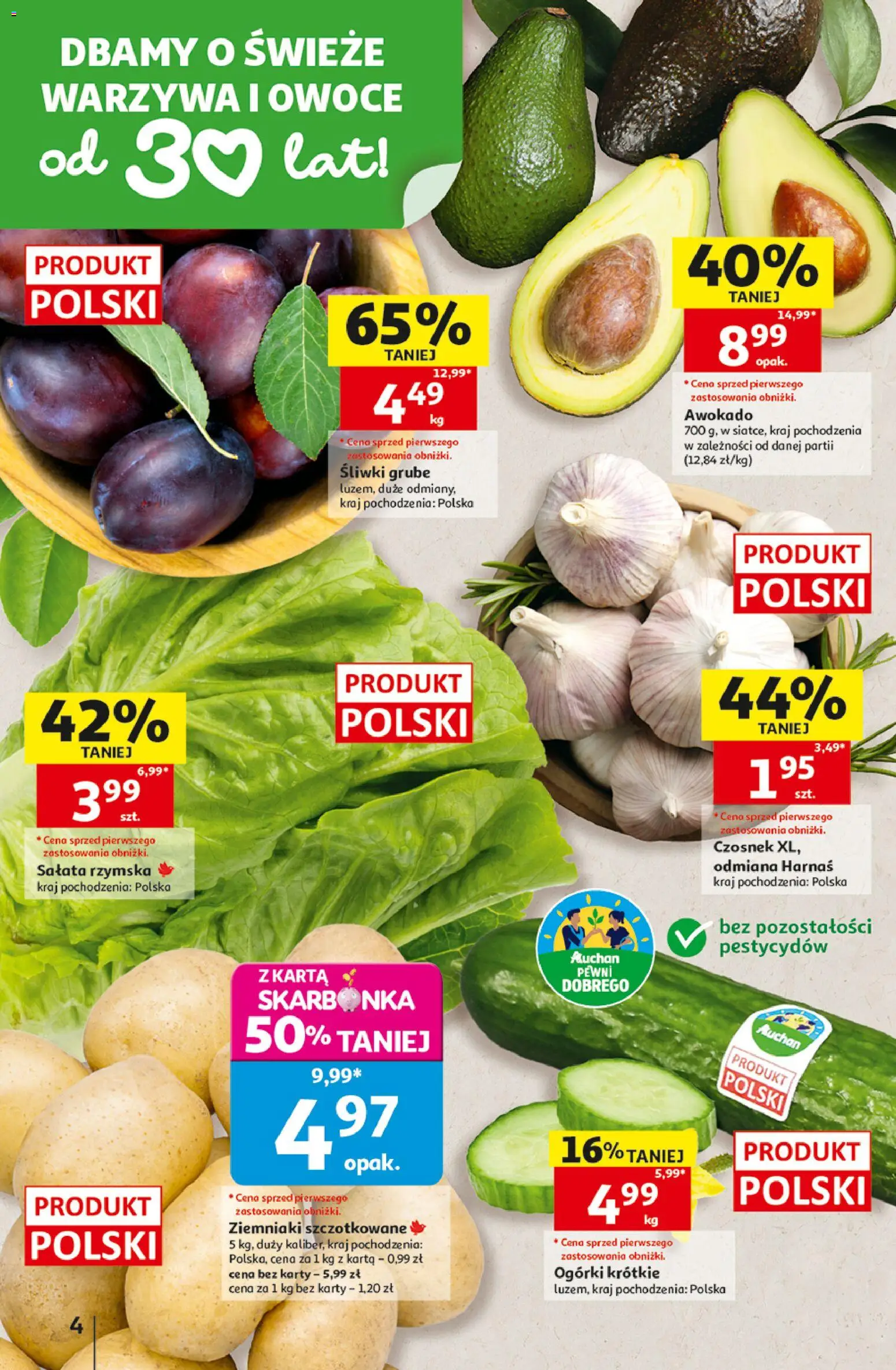 Auchan gazetka - Hipermarket od 15.10.2026 | Strona: 4 | Produkty: Sałata rzymska, Harnaś, Ogórki, Ziemniaki