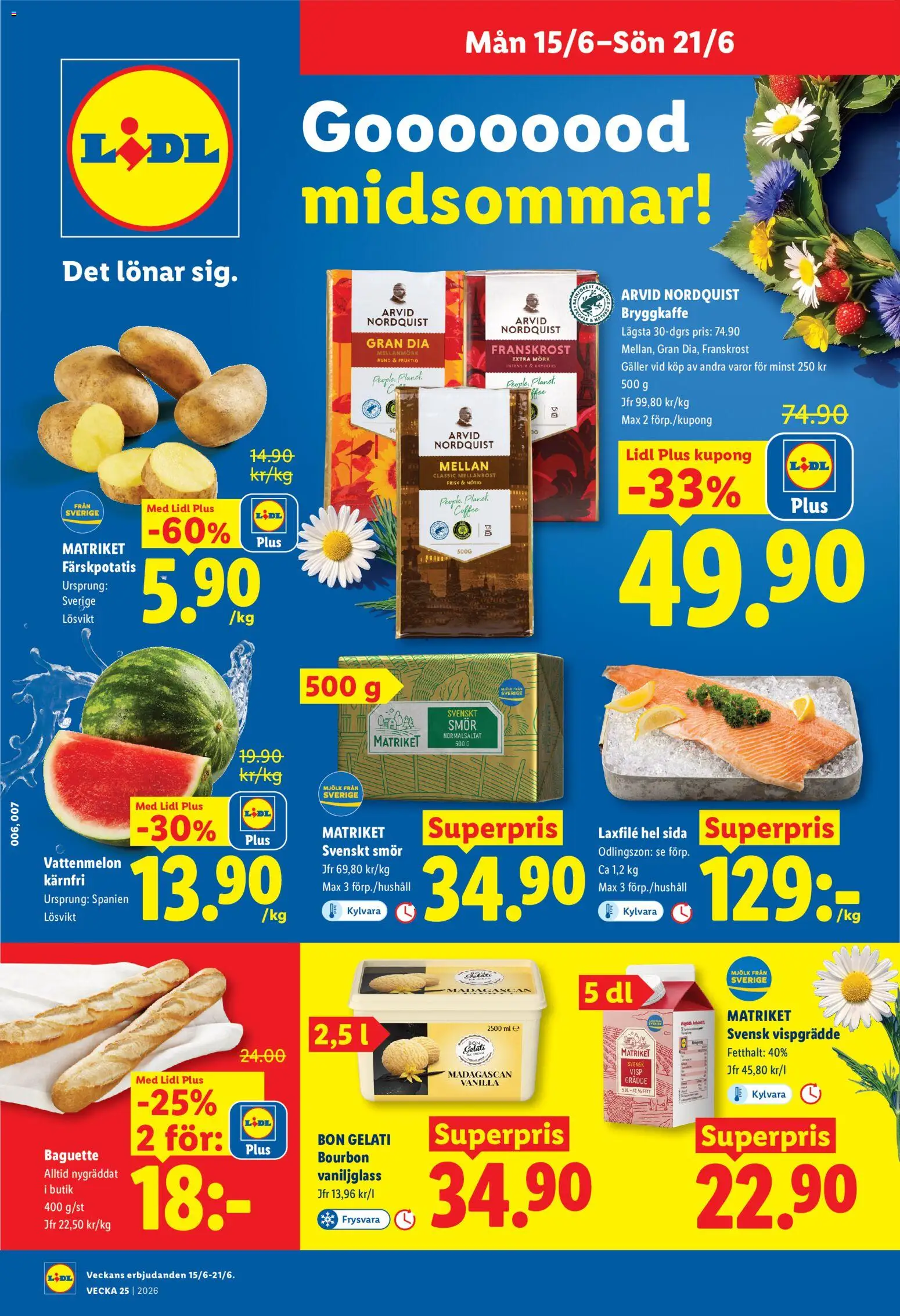 Lidl reklamblad aktuell från 15.06.2026 | Sida: 1 | Produkter: Galler, Mjölk, Smör, Bourbon