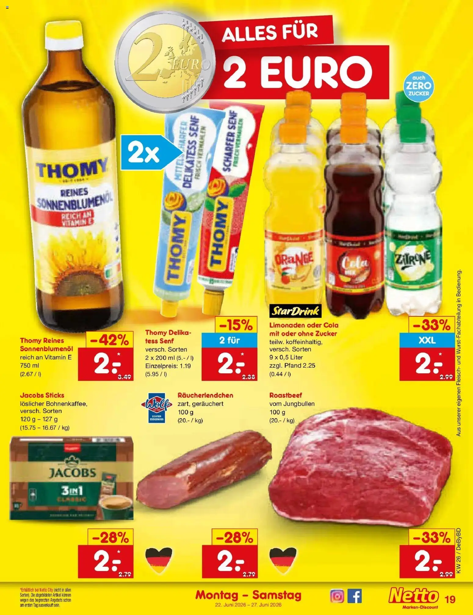 Netto Marken-Discount Prospekt Buttenwiesen – gültig ab 22.06.2026 | Seite: 27 | Produkte: Cola, Roastbeef, Zucker, Fleisch