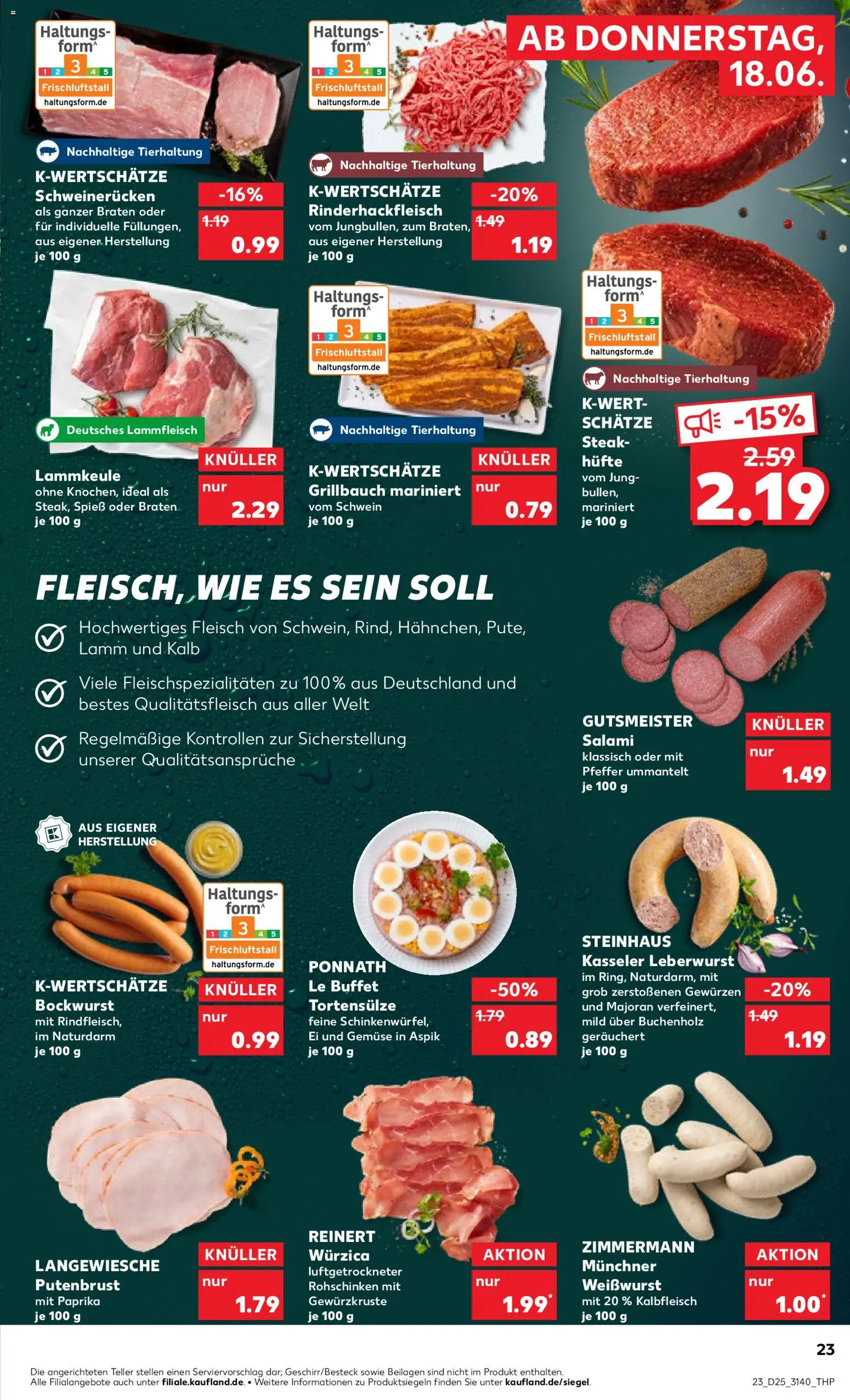 Kaufland Prospekt Leipzig – gültig ab 18.06.2026 | Seite: 23 | Produkte: Bockwurst, Schweinerucken, Salami, Steak