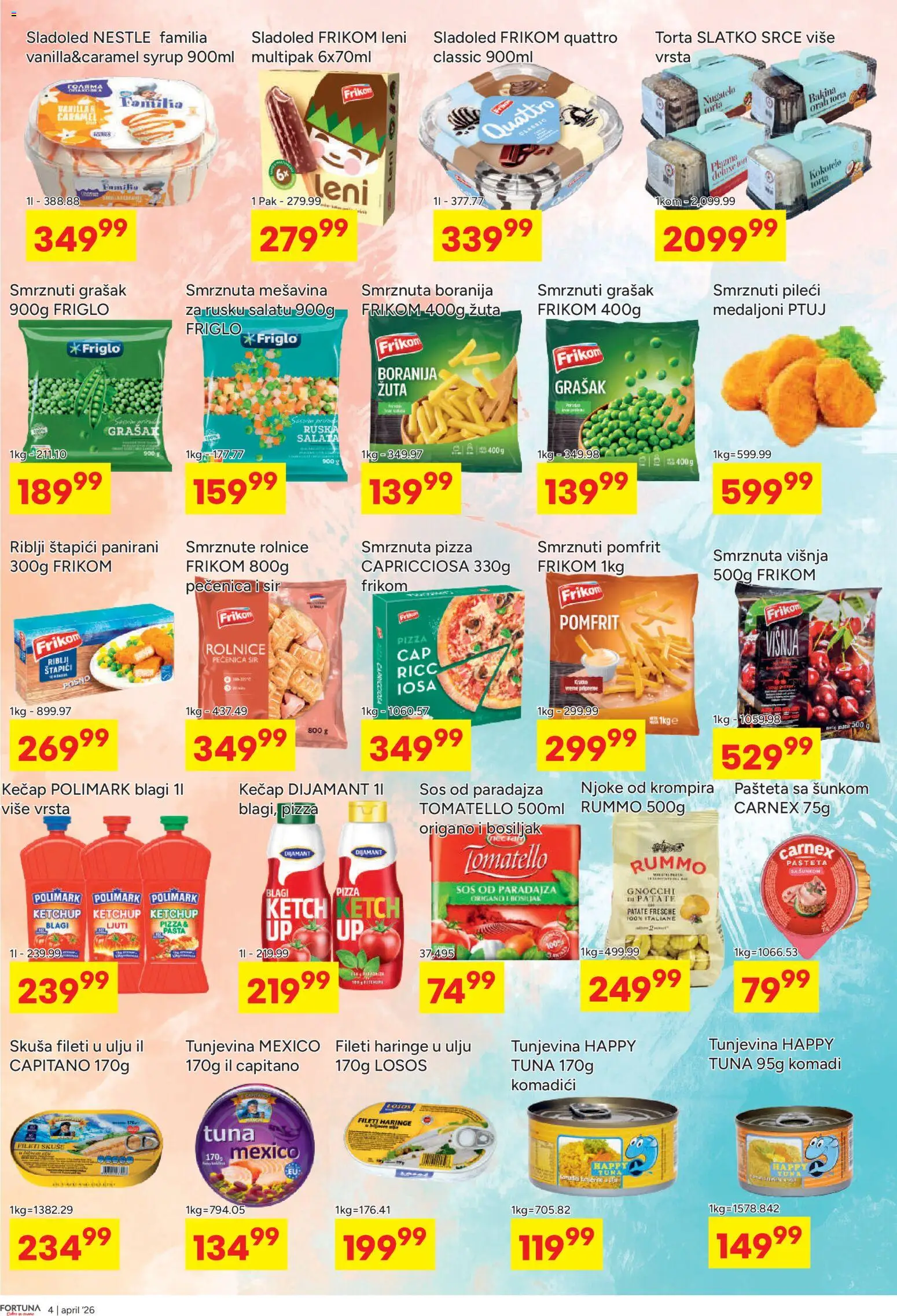 Fortuna Market katalog - važi od 13.04.2026 | Strana: 4 | Proizvode: Boranija, Grašak, Višnja, Sos