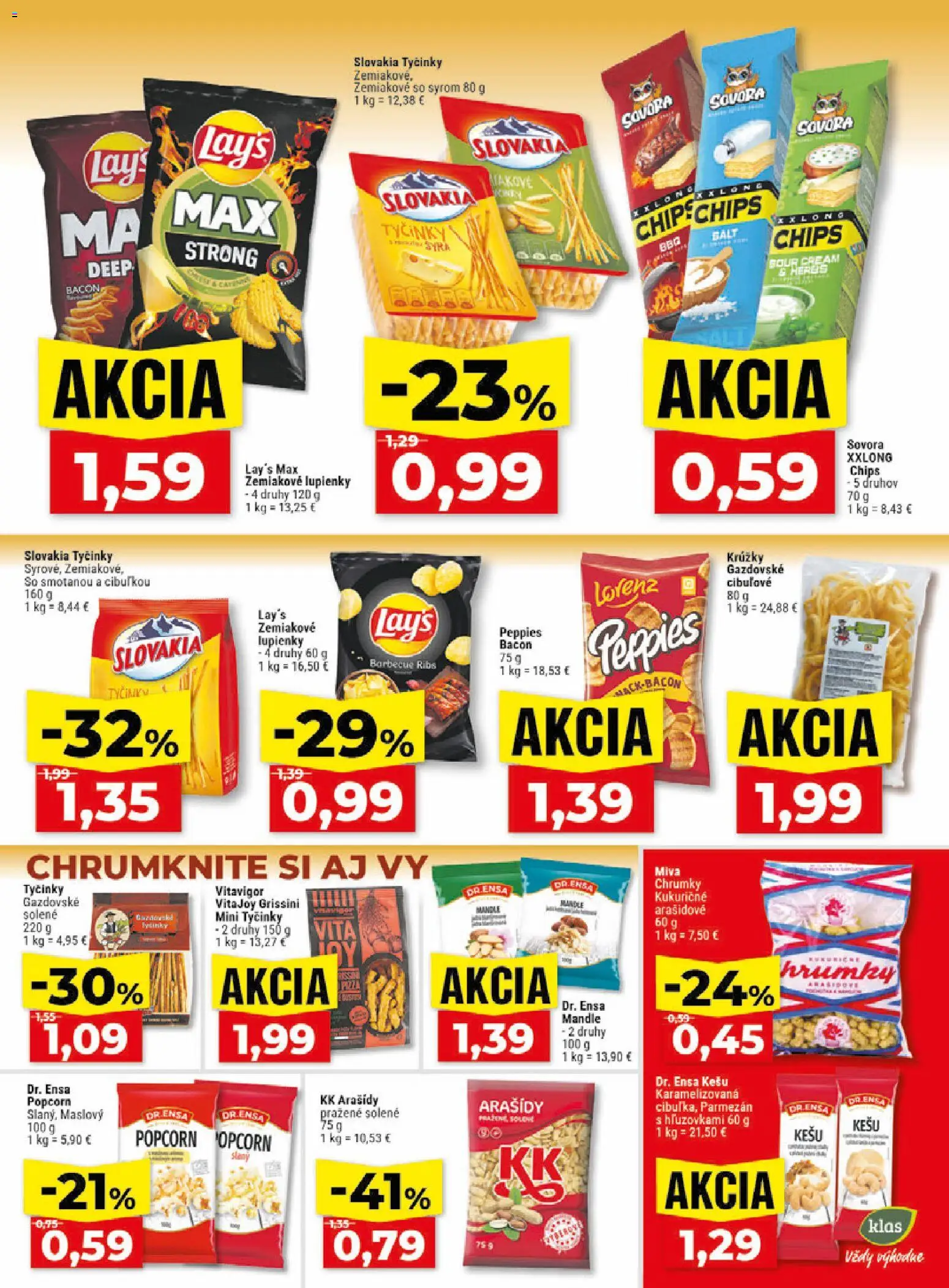 Nové Klas akcie – leták je platný od 10.08.2026 | Strana: 20 | Produkty: Popcorn, Kešu, Arašidy, Mandle