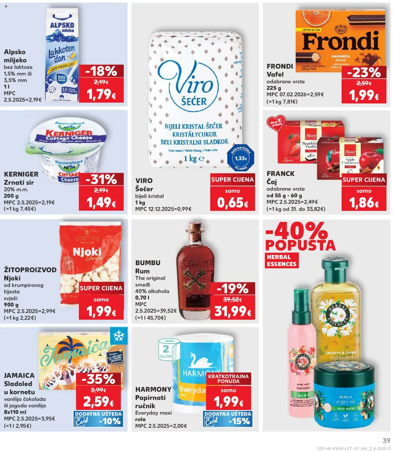 Kaufland katalog | vrijedi od 01.04.2026 | Stranica: 39 | Proizvodi: Njoki, Ručnik, Šećer, Alpsko mlijeko
