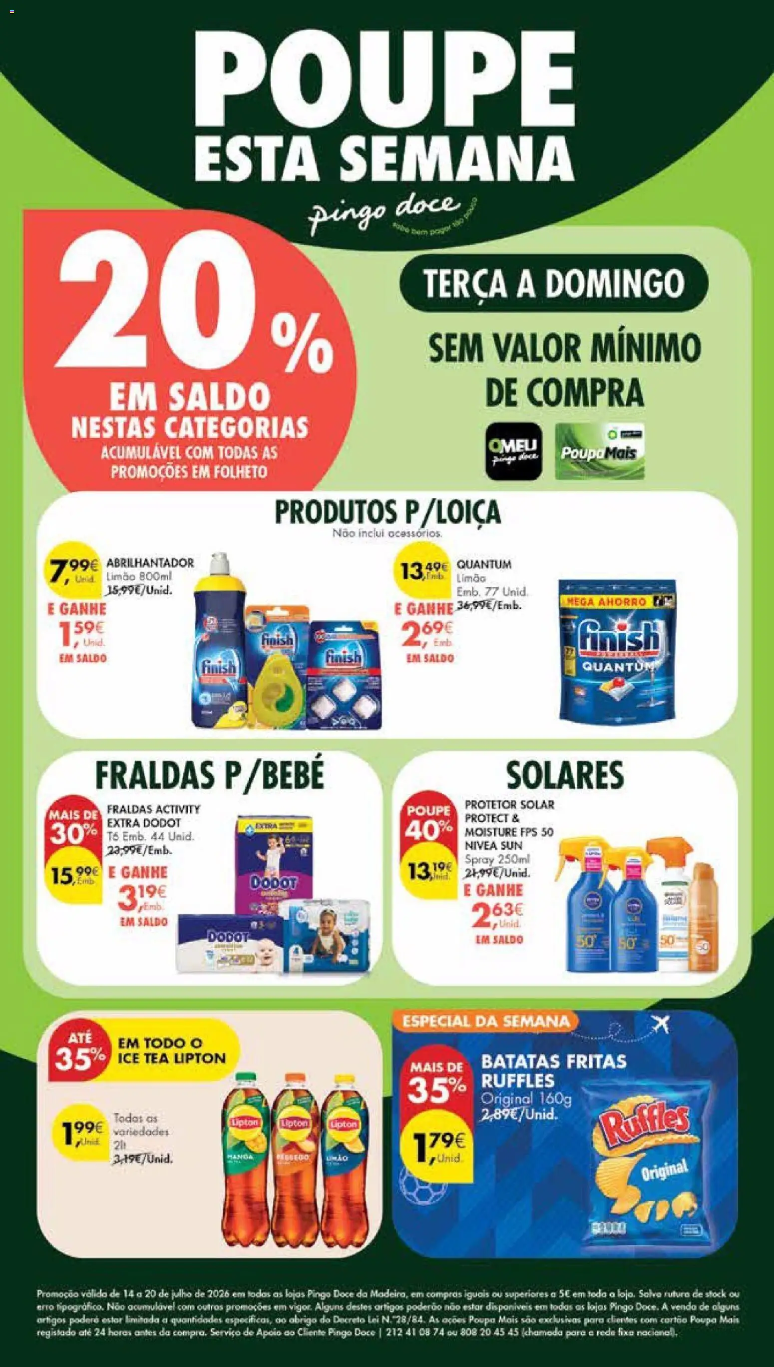 Pingo Doce Poupe Esta Semana Madeira │ válido de 14/07/2026 | Página: 28 | Produtos: Fraldas, Abrilhantador, Protetor solar, Batatas fritas