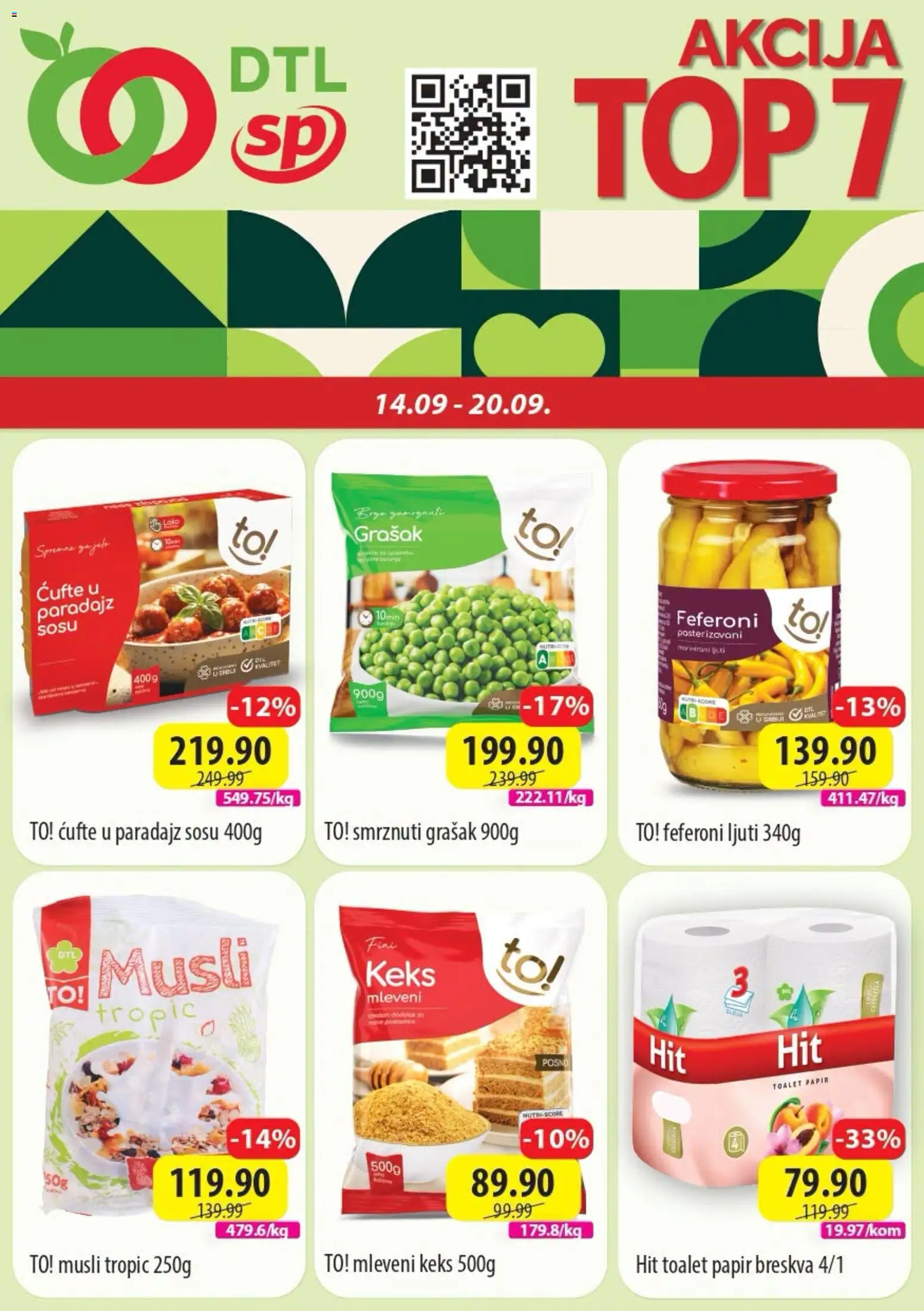Senta Promet katalog - važi od 14.09.2026 | Strana: 1 | Proizvode: Mleveni keks, Toalet papir, Feferoni, Paradajz