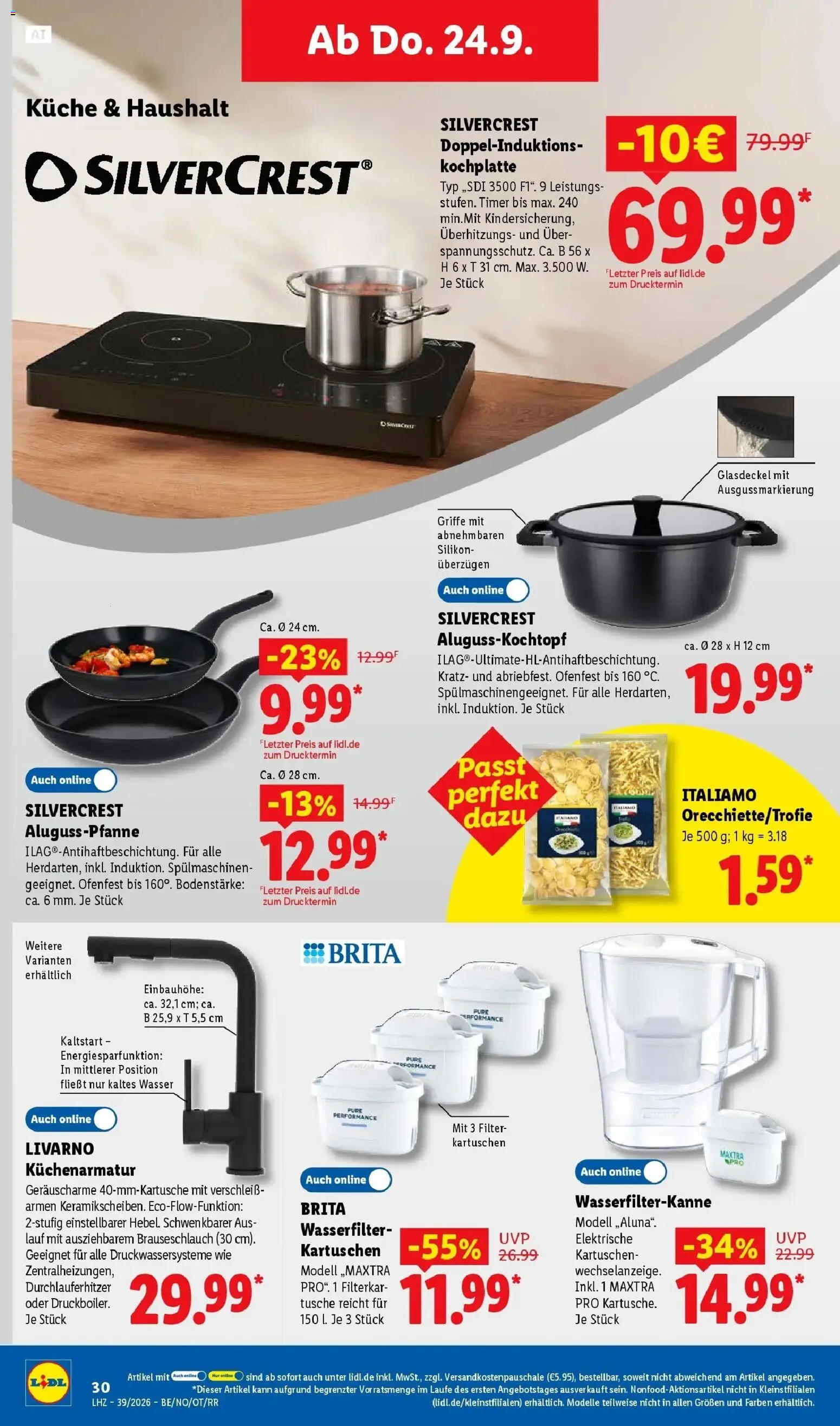 Lidl Prospekt Thale (ab 21.09.2026) zum Blättern » Angebote | Seite: 44 | Produkte: Küche, Wasser, Pasta, Kochplatte