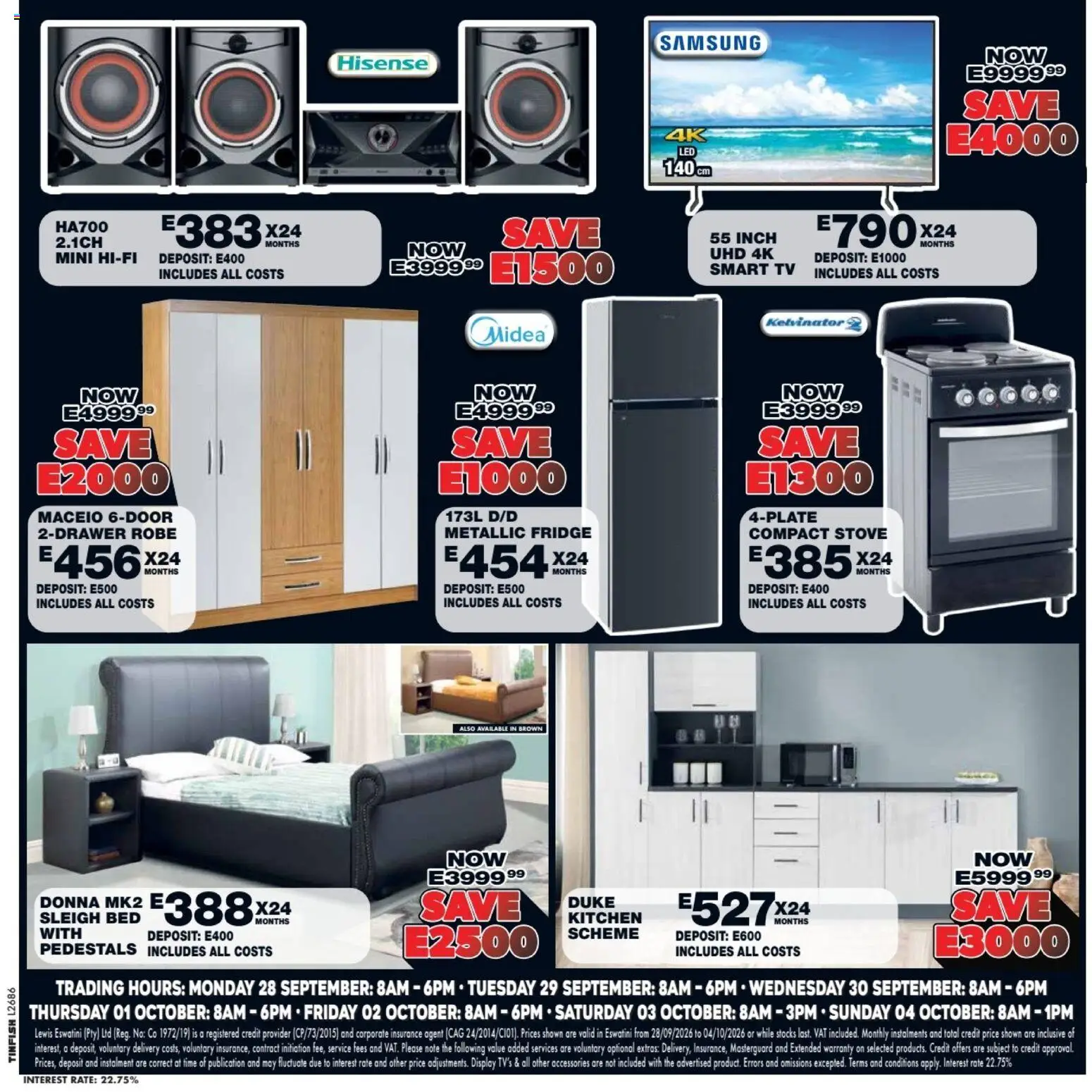 New Lewis Stores catalogue – valid from 28/09/2026 | Page: 3 | Products: Stove, Bed, TV, Fridge