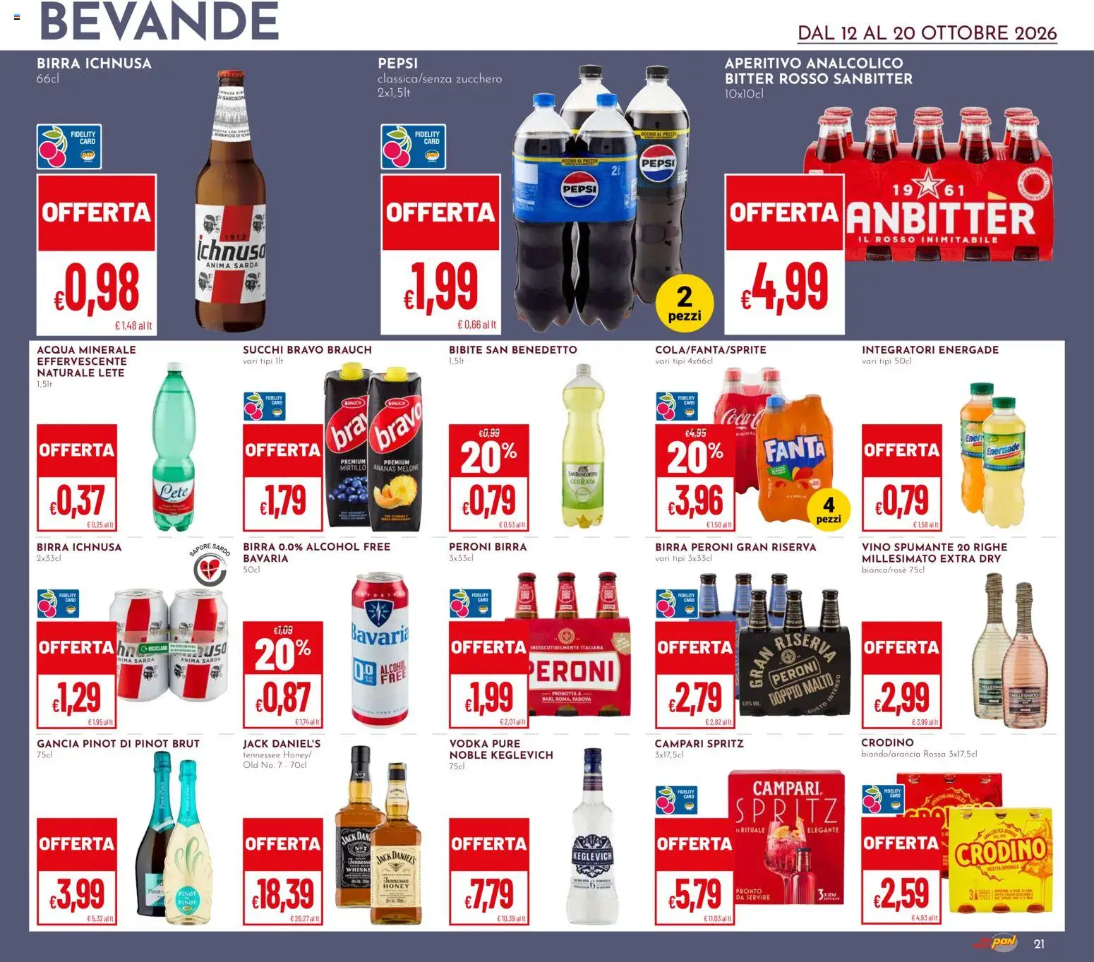 Volantino Pan del 12/10/2026 | Pagina: 21 | Prodotti: Vino, Pepsi, Birra Peroni, Aperitivo