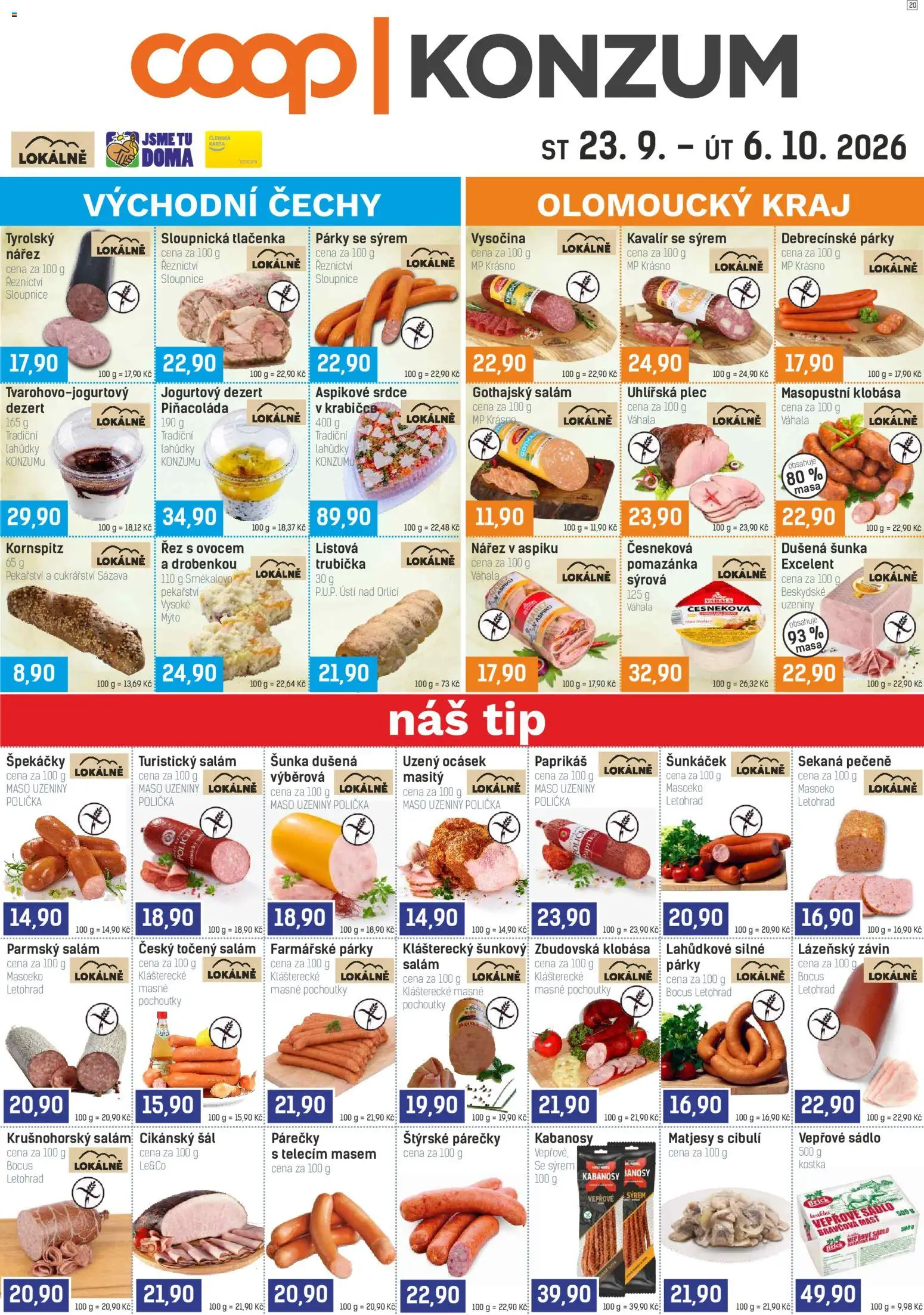 Konzum leták od 23.09.2026 | Strana: 1 | Produkty: Sádlo, Šunka, Uzeniny, Vepřové sádlo