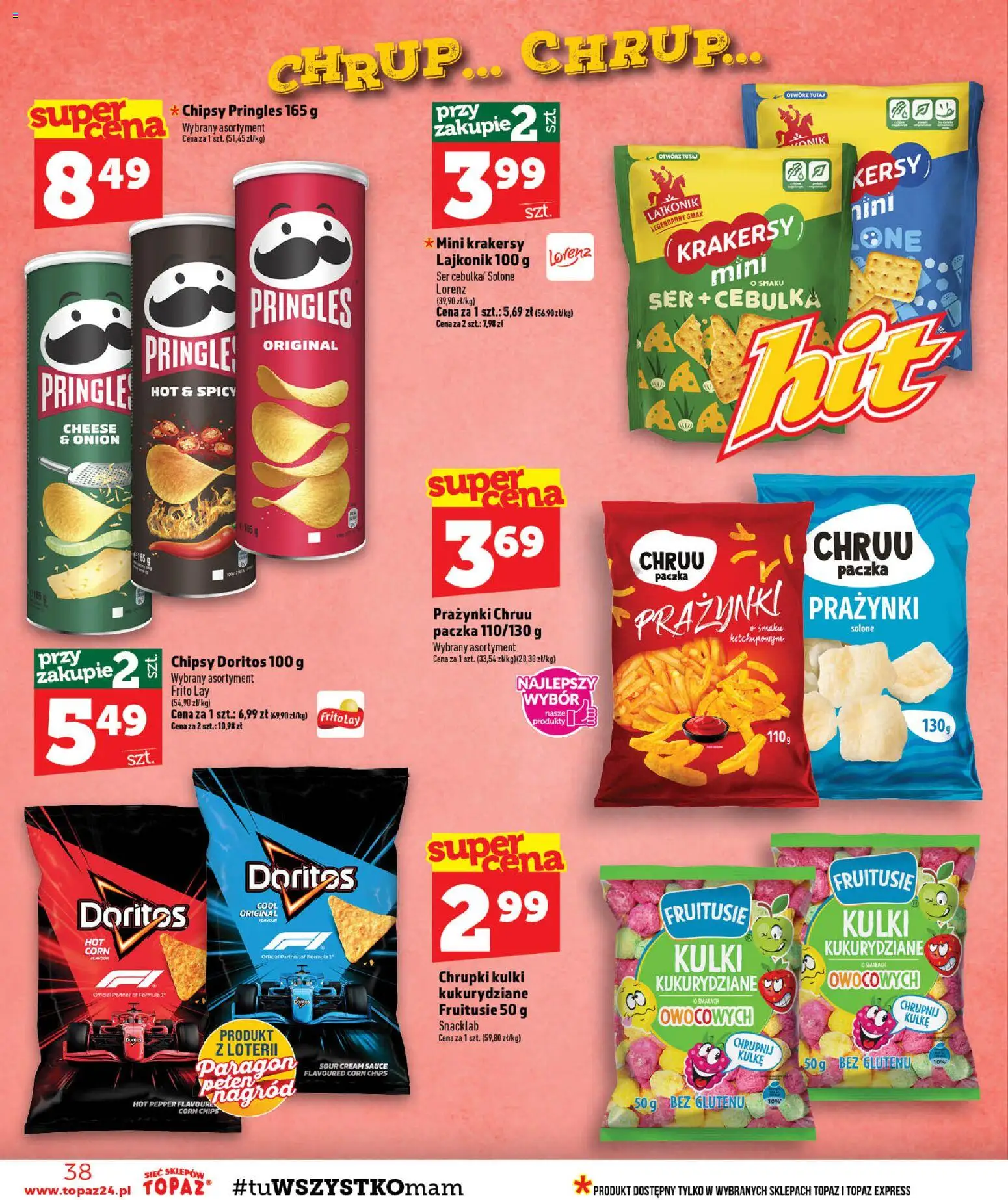 Topaz gazetka - MAZ od 08.10.2026 | Strona: 38 | Produkty: Chrupki, Chipsy pringles, Krakersy, Pringles