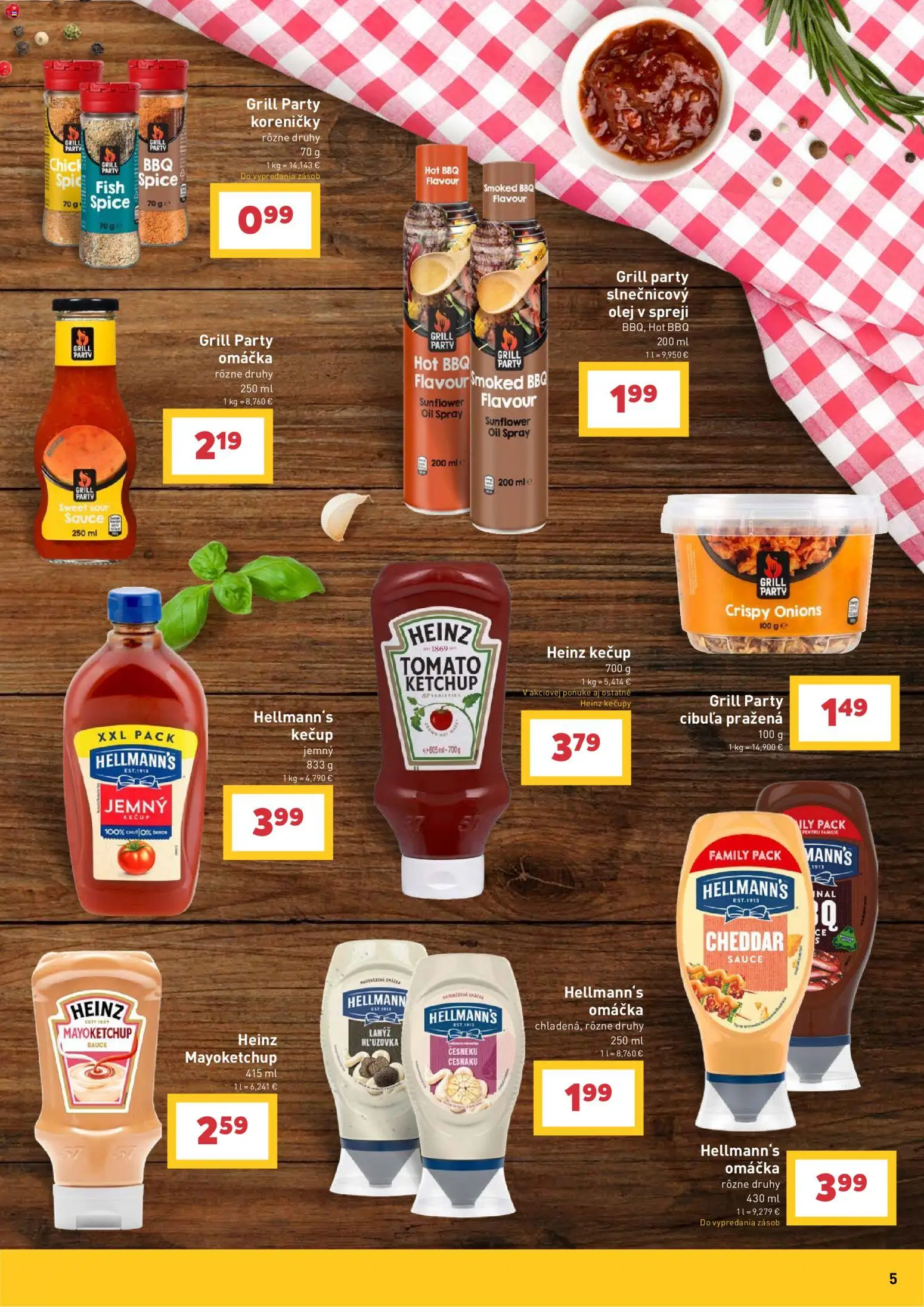 Nové Billa akcie – leták je platný od 08.07.2026 | Strana: 5 | Produkty: Gril, Cibuľa, Omáčka