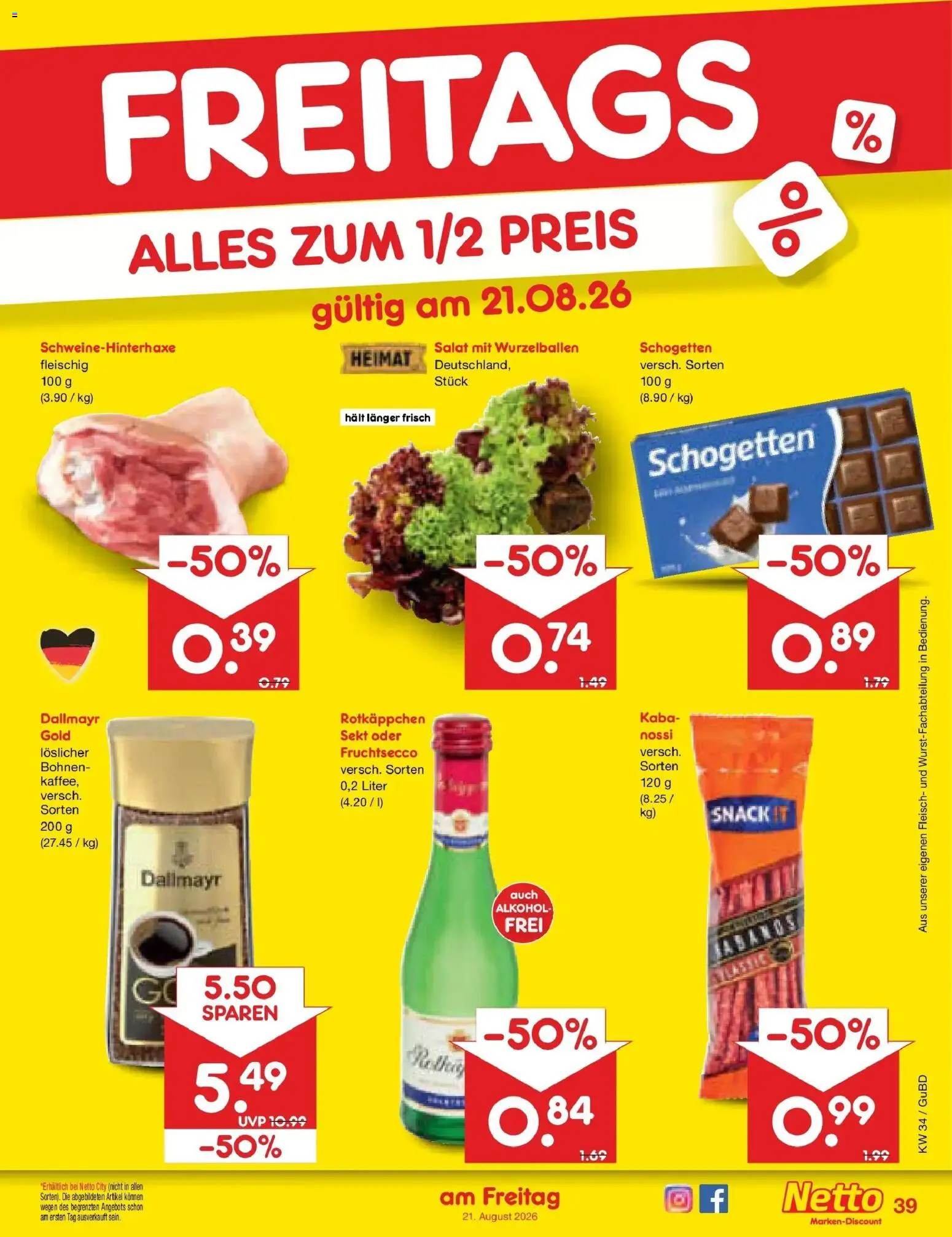 Netto Marken-Discount Prospekt Augustusburg – gültig ab 17.08.2026 | Seite: 61 | Produkte: Fruchtsecco, Dallmayr, Fleisch, Salat