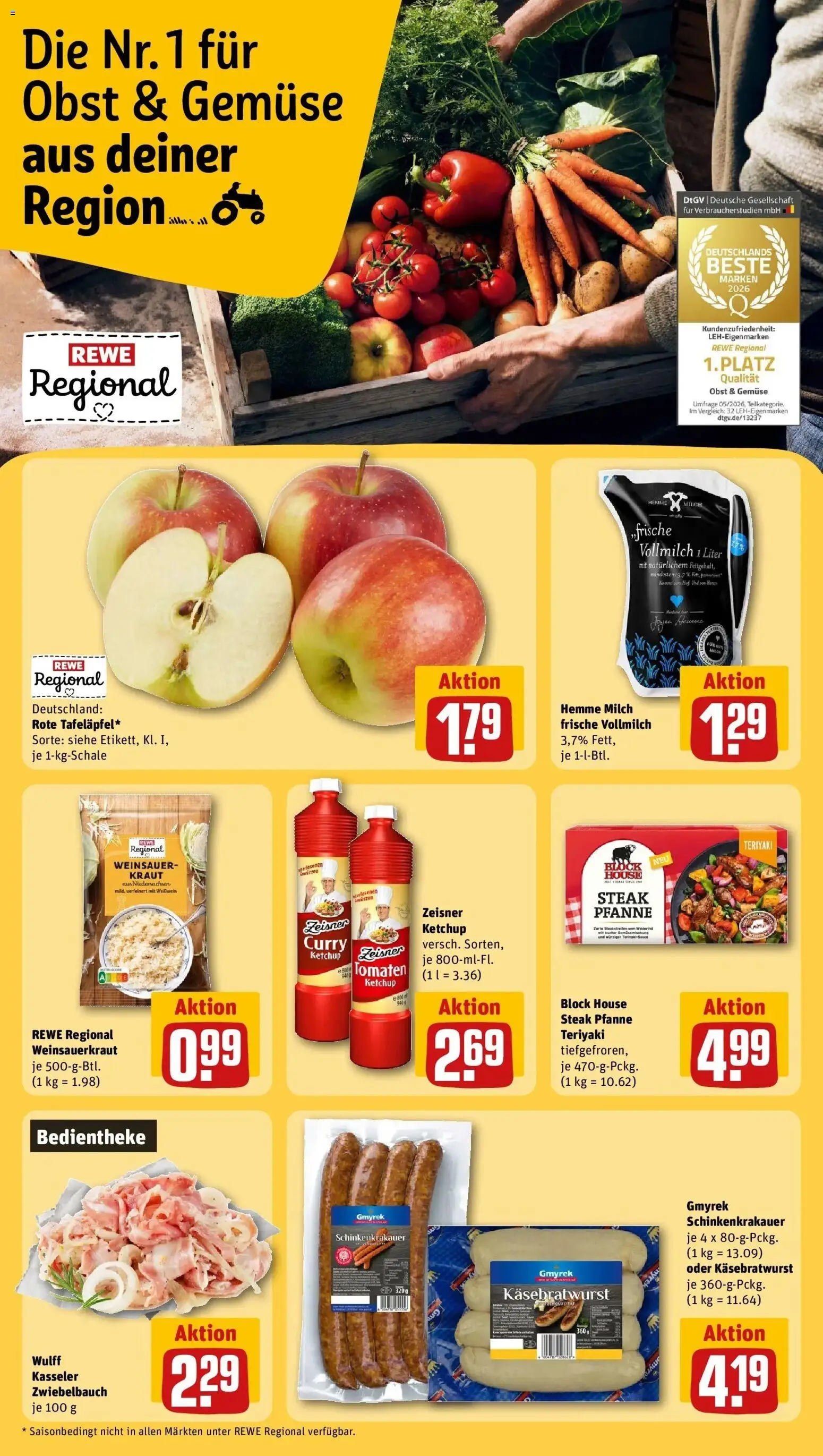 REWE Prospekt ab 07.09.2026 zum Blättern » Angebote | Seite: 15 | Produkte: Gemüse, Kraut, Steak, Ketchup