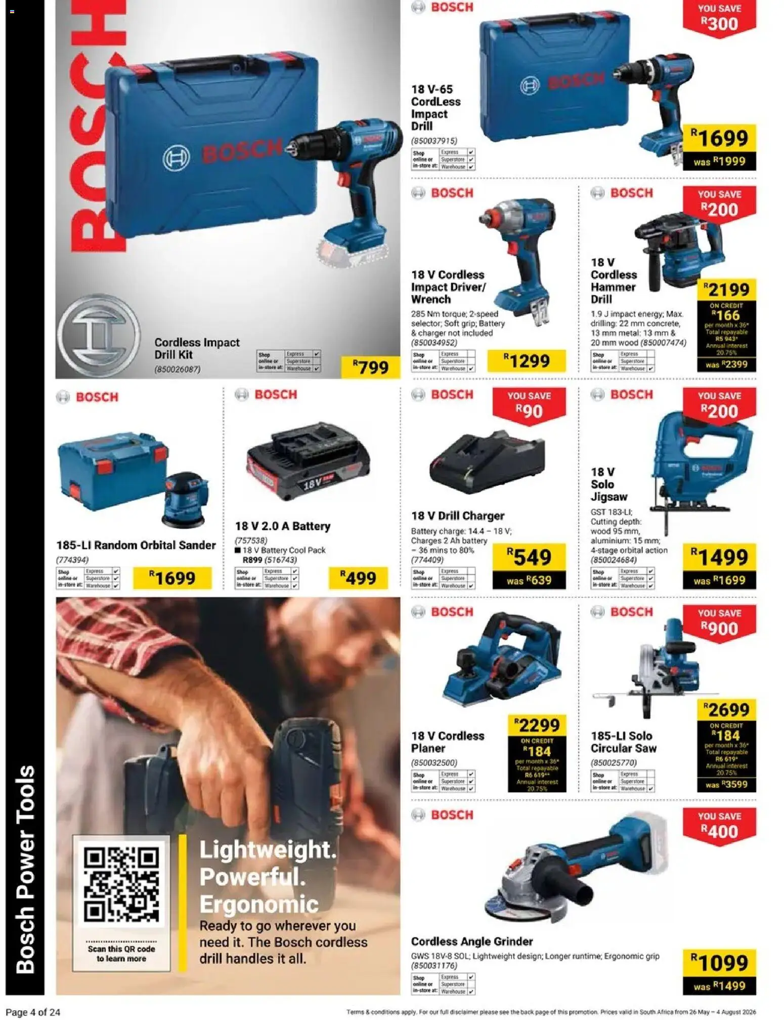 New Builders catalogue – valid from 26.05.2026 | Page: 4 | Products: Grinder, Charger, Jigsaw, Angle grinder