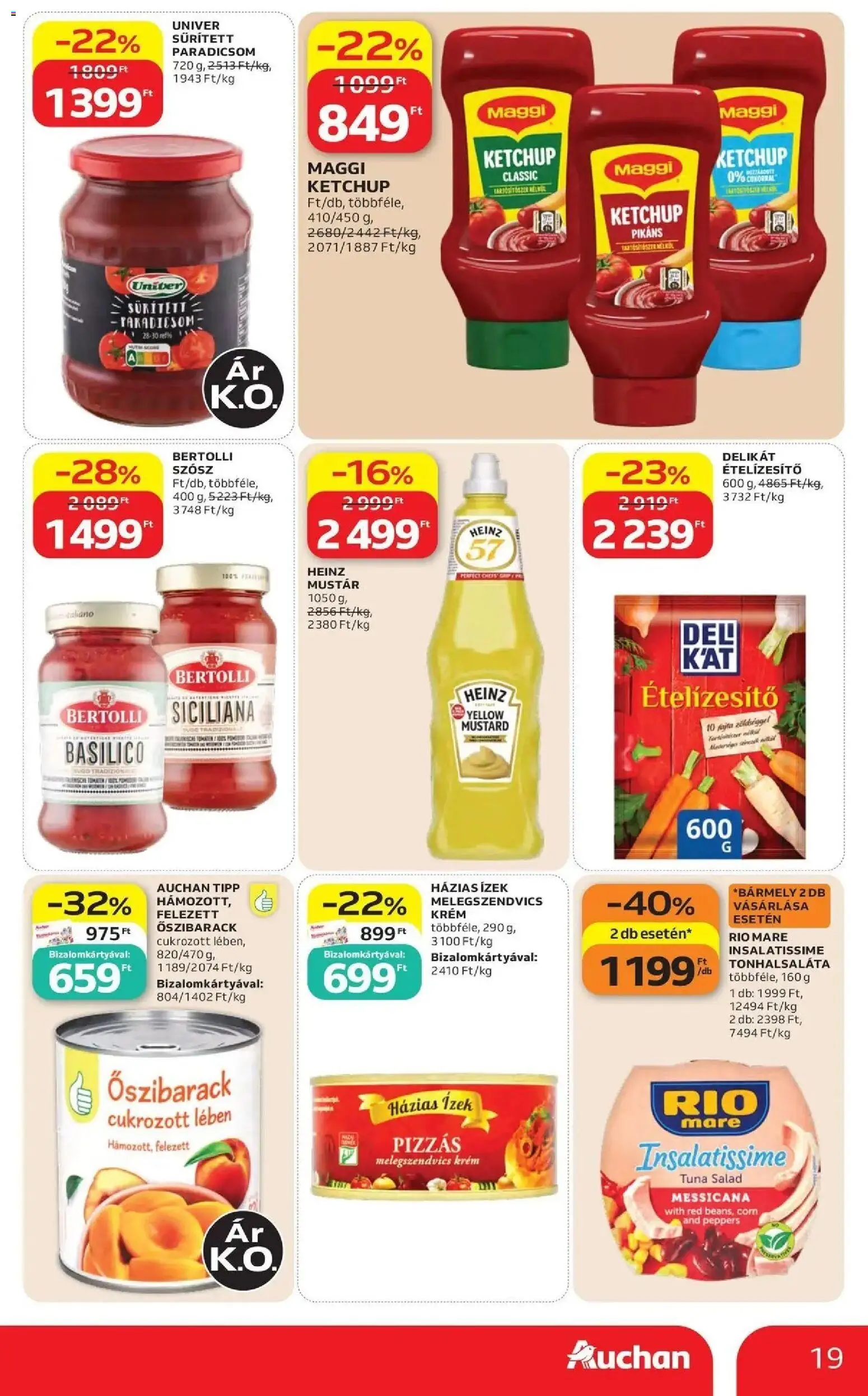 Auchan akciós ujság - amely érvényes a következő dátumtól: 2026.07.30. | Oldal: 19 | Termékek: Őszibarack, Paradicsom, Ételízesítő, Szósz