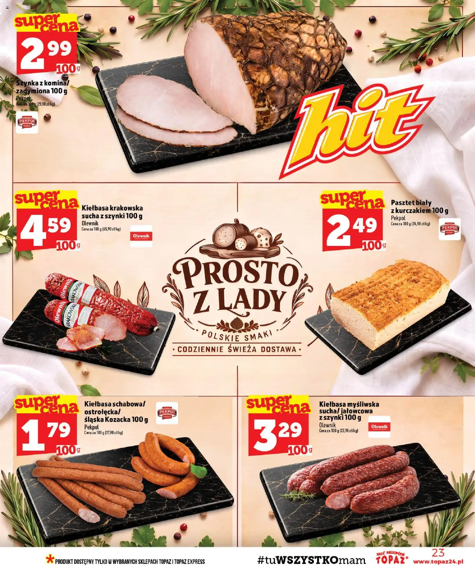 Topaz gazetka - MAZ od 15.10.2026 | Strona: 23 | Produkty: Kiełbasa, Myśliwska, Szynka, Kiełbasa myśliwska