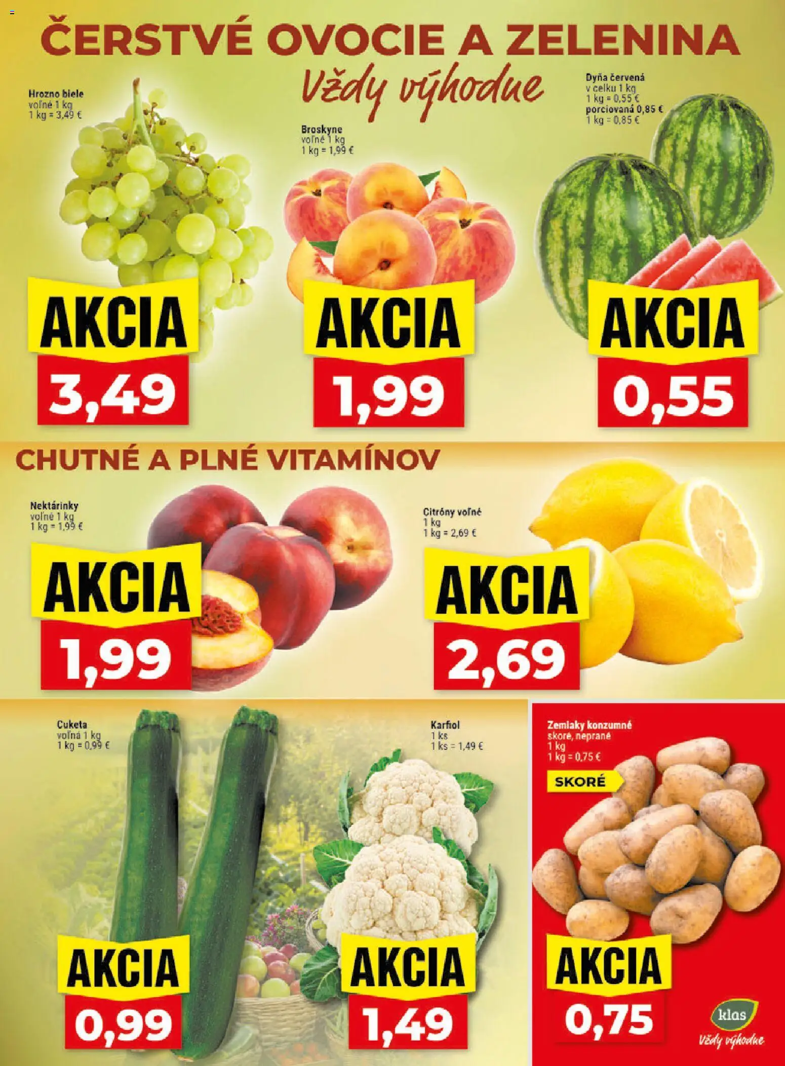 Nové Klas akcie – leták je platný od 06.07.2026 | Strana: 3 | Produkty: Karfiol, Citróny, Cuketa, Hrozno