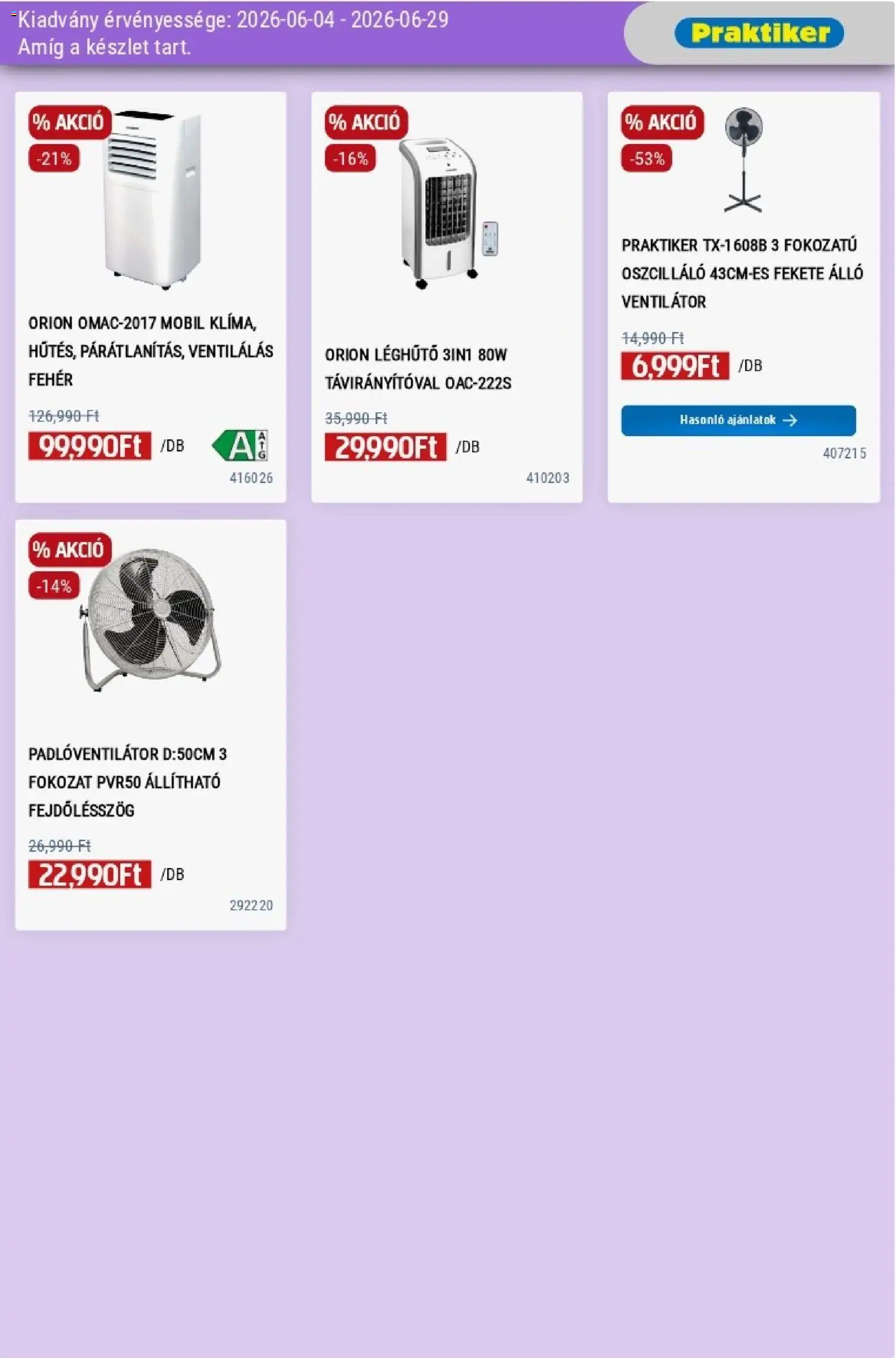 Praktiker akciós ujság - amely érvényes a következő dátumtól: 04.06.2026 | Oldal: 11 | Termékek: Léghűtő, Ventilátor