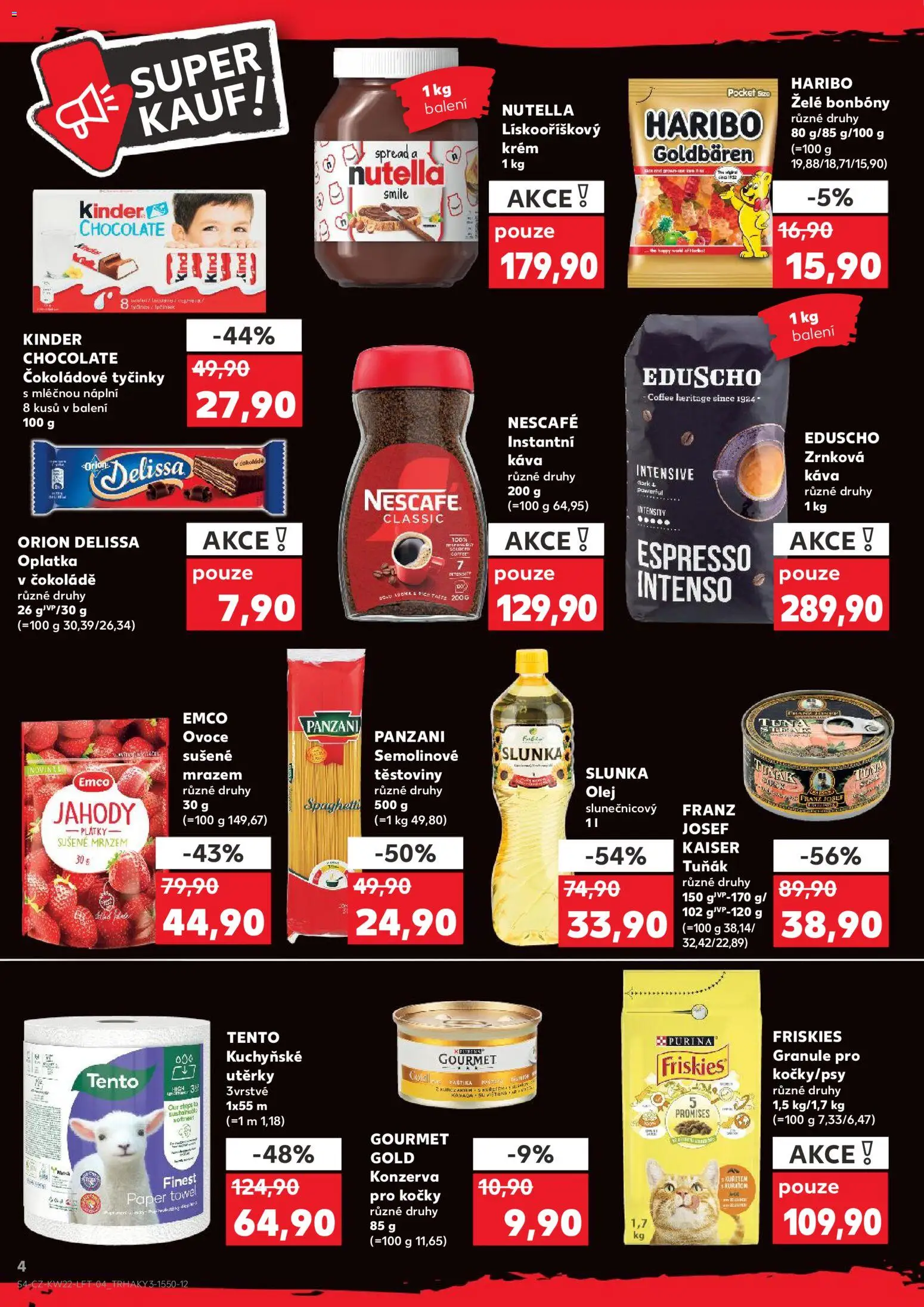 Kaufland leták od 27.05.2026 | Strana: 4 | Produkty: Kuchyňské utěrky, Haribo, Friskies granule, Nutella