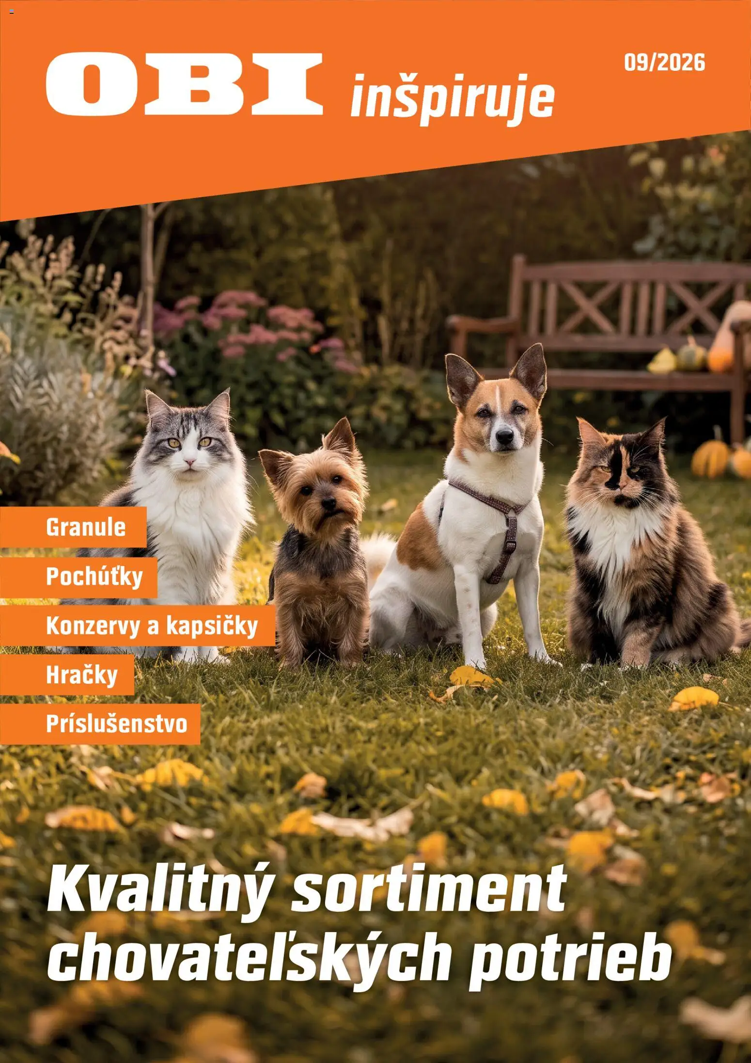 Nové OBI akcie – leták je platný od 15.09.2026 | Strana: 1 | Produkty: Granule, Kapsičky, Hračky