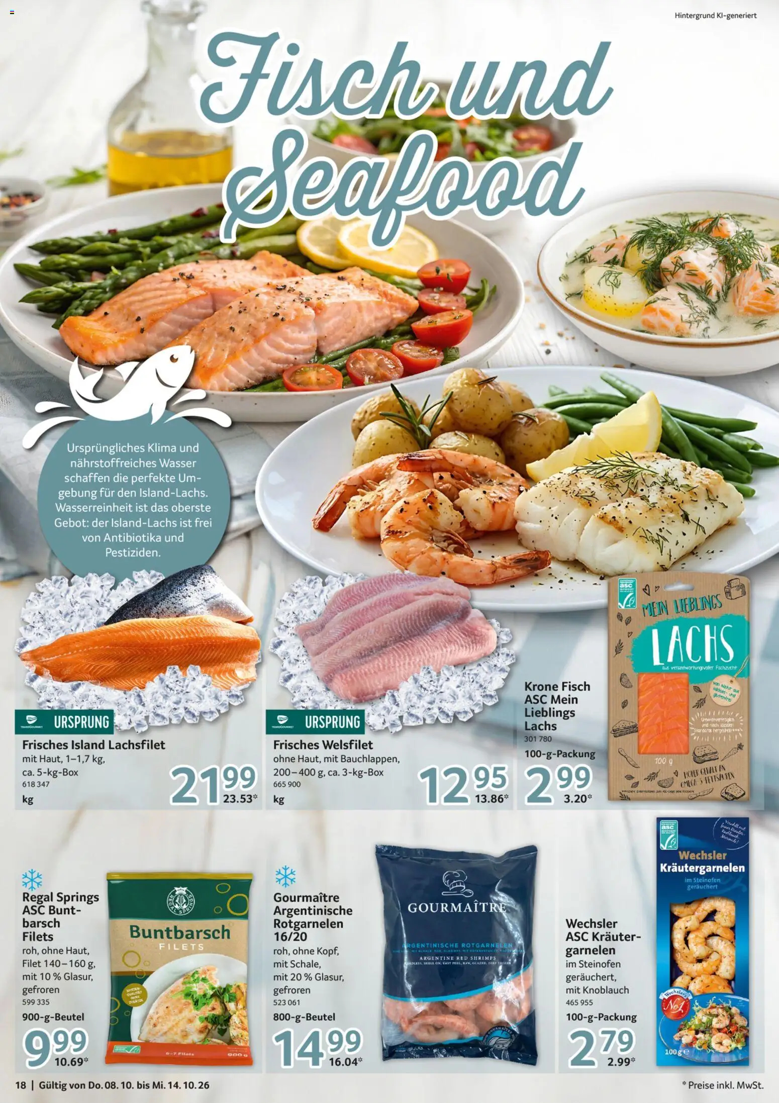 Selgros Prospekt – gültig ab 08.10.2026 | Seite: 18 | Produkte: Garnelen, Fisch, Lachs, Wasser