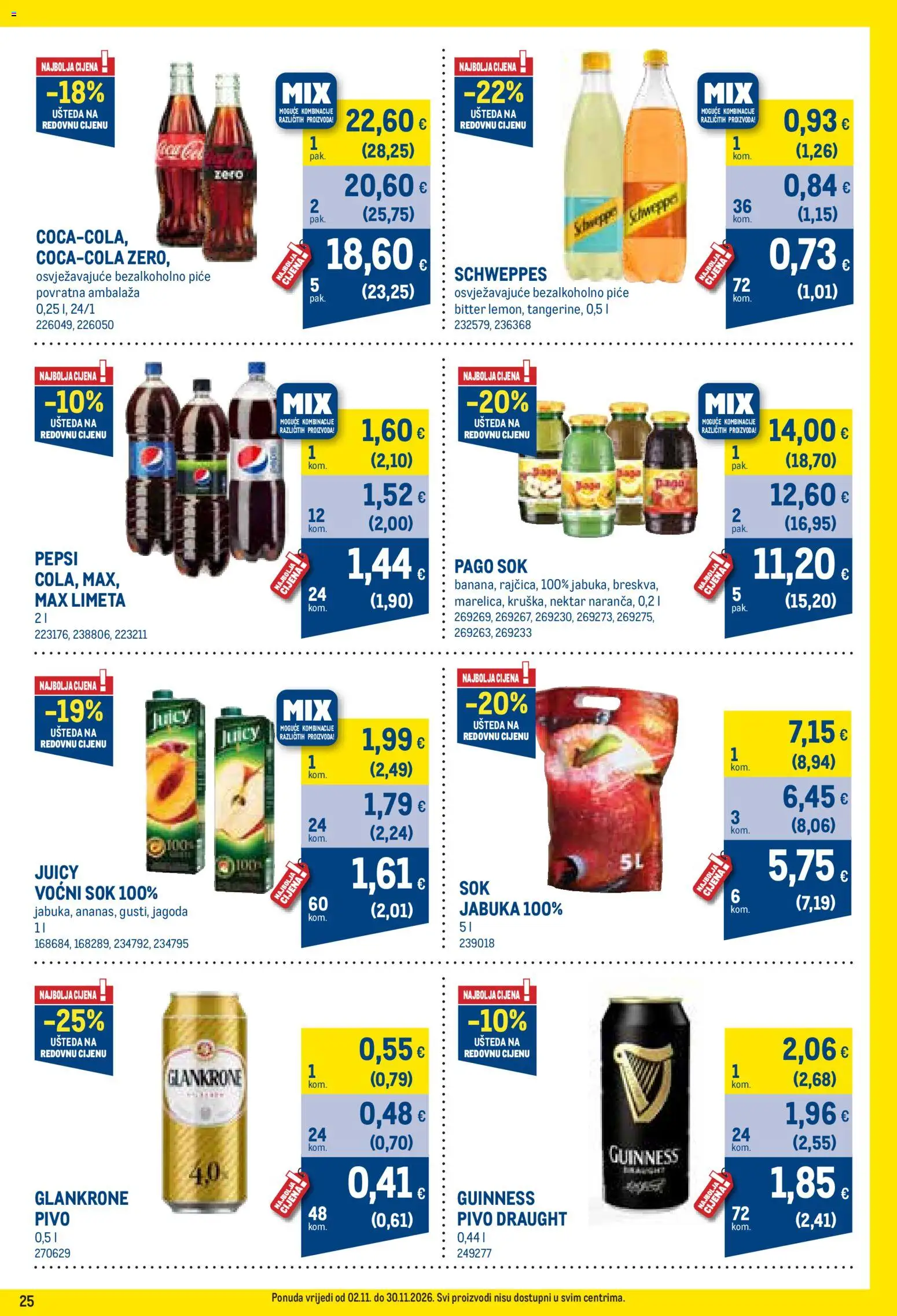 Metro katalog | vrijedi od 02.11.2026 | Stranica: 25 | Proizvodi: Sok, Pivo, Nektar, Limeta