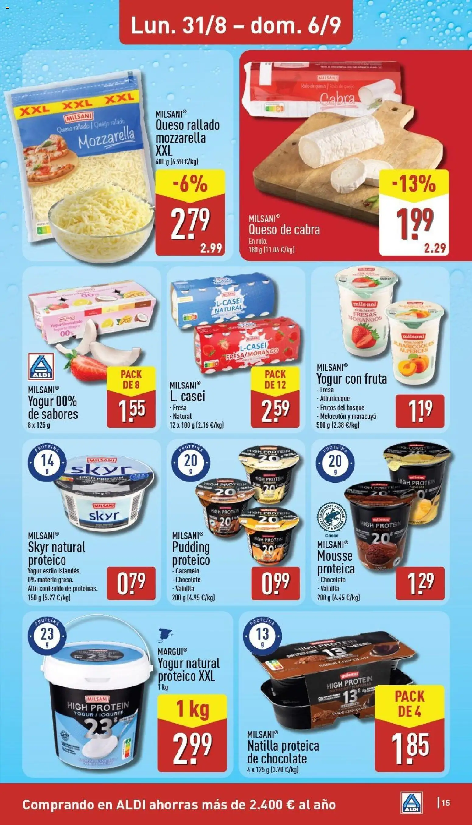 Aldi folleto Canarias │ válido desde el 31/08/2026 | Página: 15 | Productos: Yogur desnatado, Mousse, Mozzarella, Albaricoque