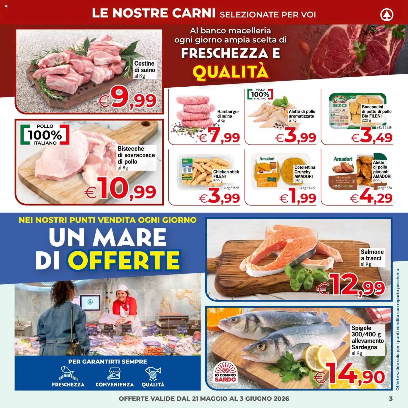 Volantino Despar del 21.05.2026 | Pagina: 3 | Prodotti: Petto di Pollo, Pollo, Salmone, Suino