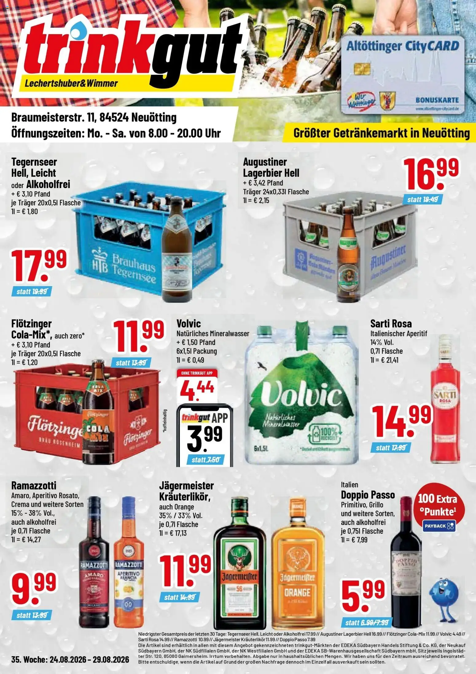 Trinkgut Prospekt Neuötting (ab 24.08.2026) » Angebote online | Seite: 1 | Produkte: Cola, Volvic, Ramazzotti, Uhr