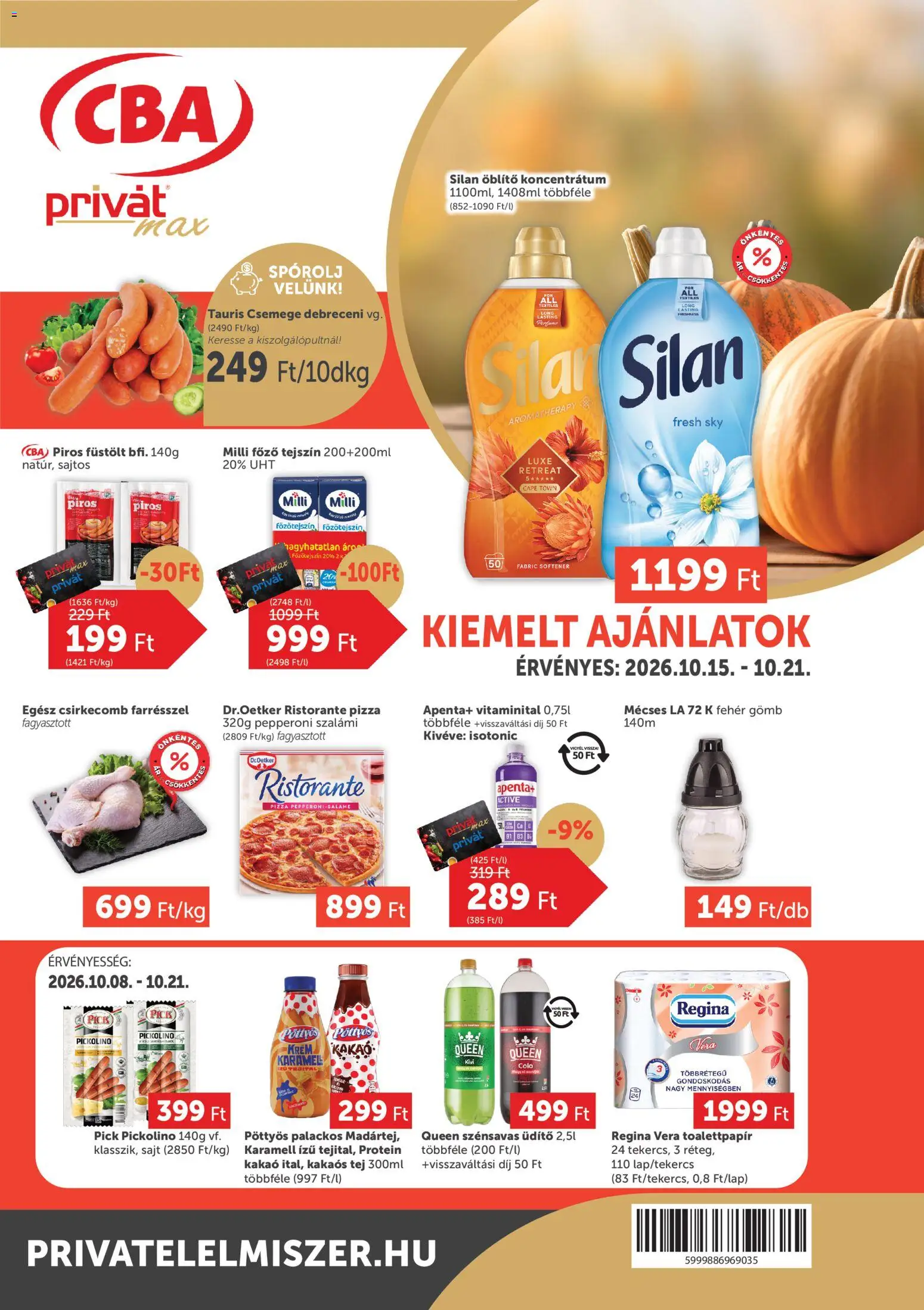 PRIVÁT akciós ujság - amely érvényes a következő dátumtól: 2026.10.15. | Oldal: 1 | Termékek: Krém, Debreceni, Pöttyös, Öblítő