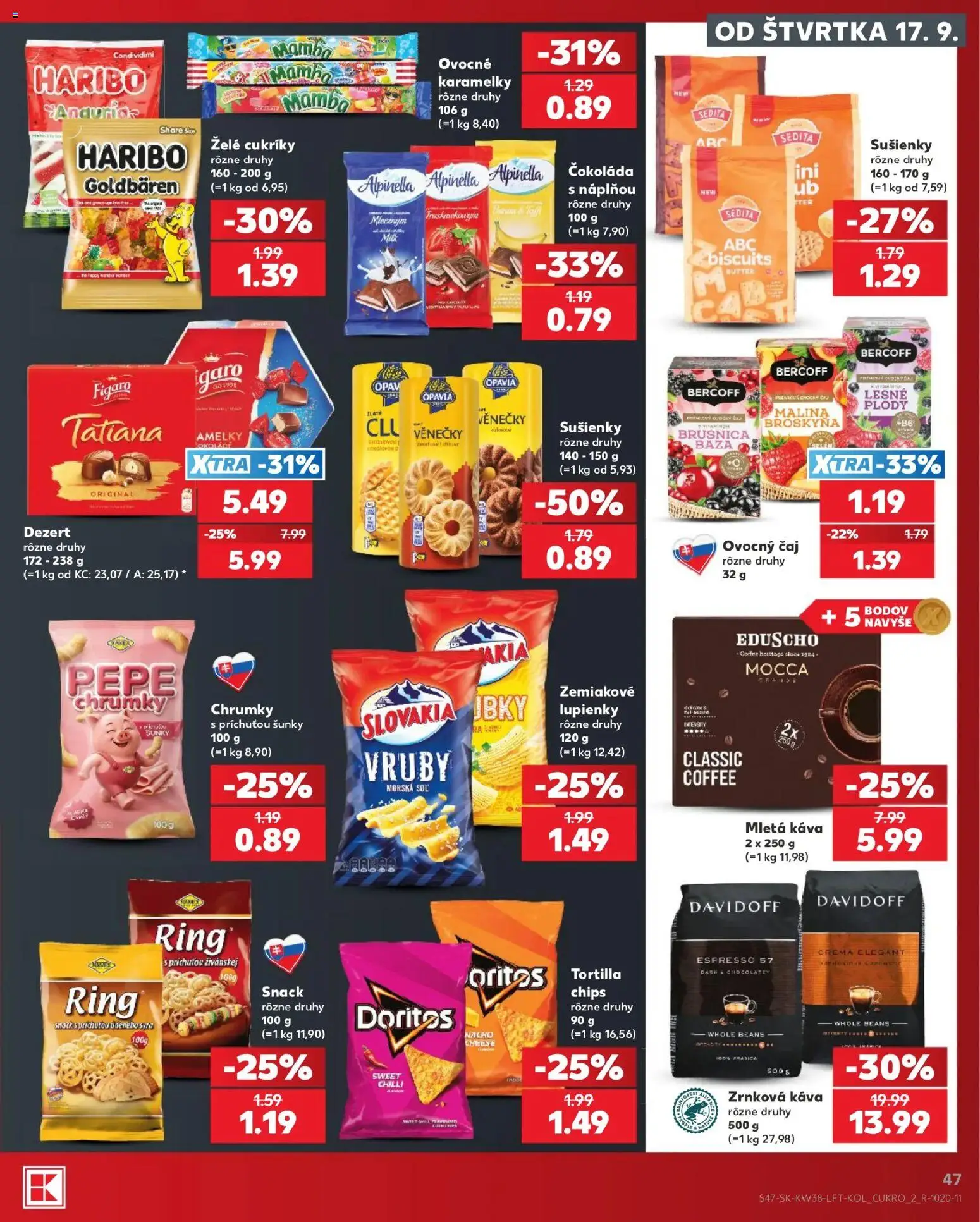 Nové Kaufland akcie – leták je platný od 17.09.2026 | Strana: 47 | Produkty: Káva, Soľ, Ovocný čaj, Dezert