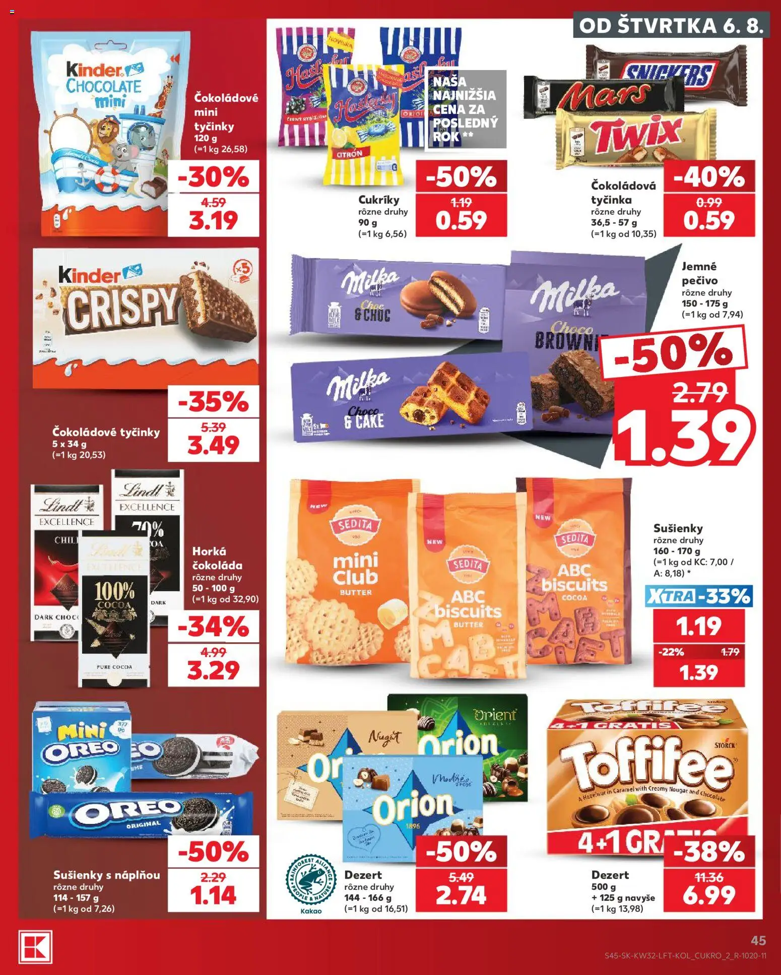 Nové Kaufland akcie – leták je platný od 06.08.2026 | Strana: 45 | Produkty: Kinder, Čokoláda, Toffifee, Cukríky