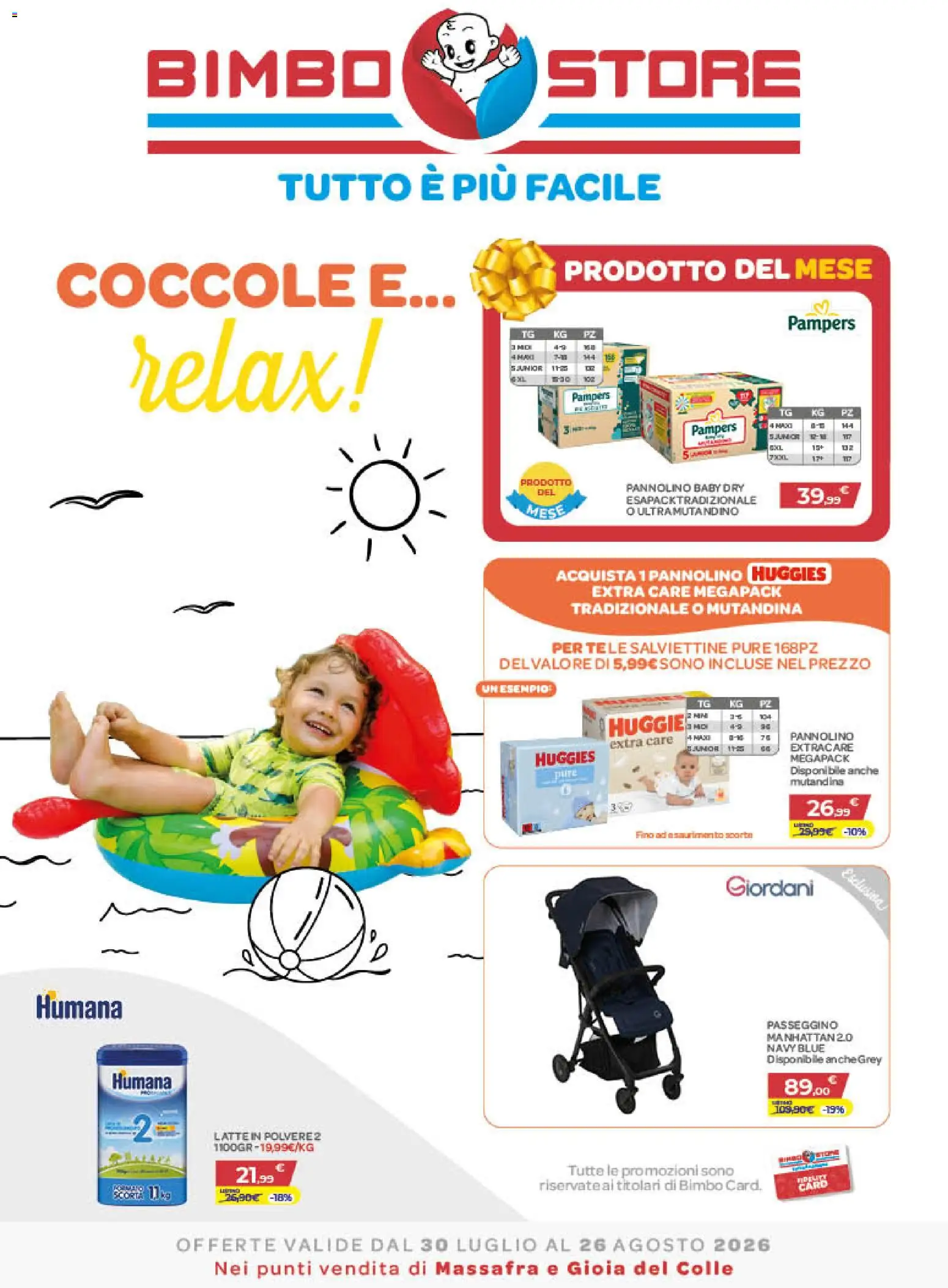 Volantino Bimbo store del 30/07/2026 | Pagina: 1 | Prodotti: Latte, Pampers, Passeggino