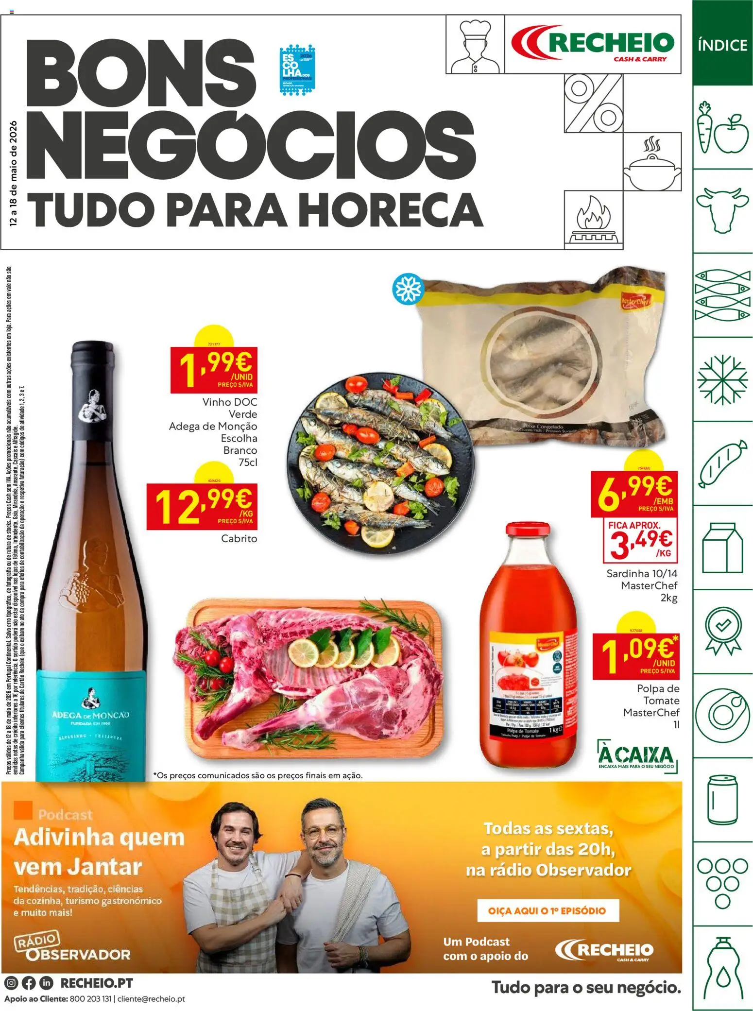 Recheio Horeca │ válido de 12.05.2026 | Página: 1 | Produtos: Rádio, Cabrito, Vinho, Tomate