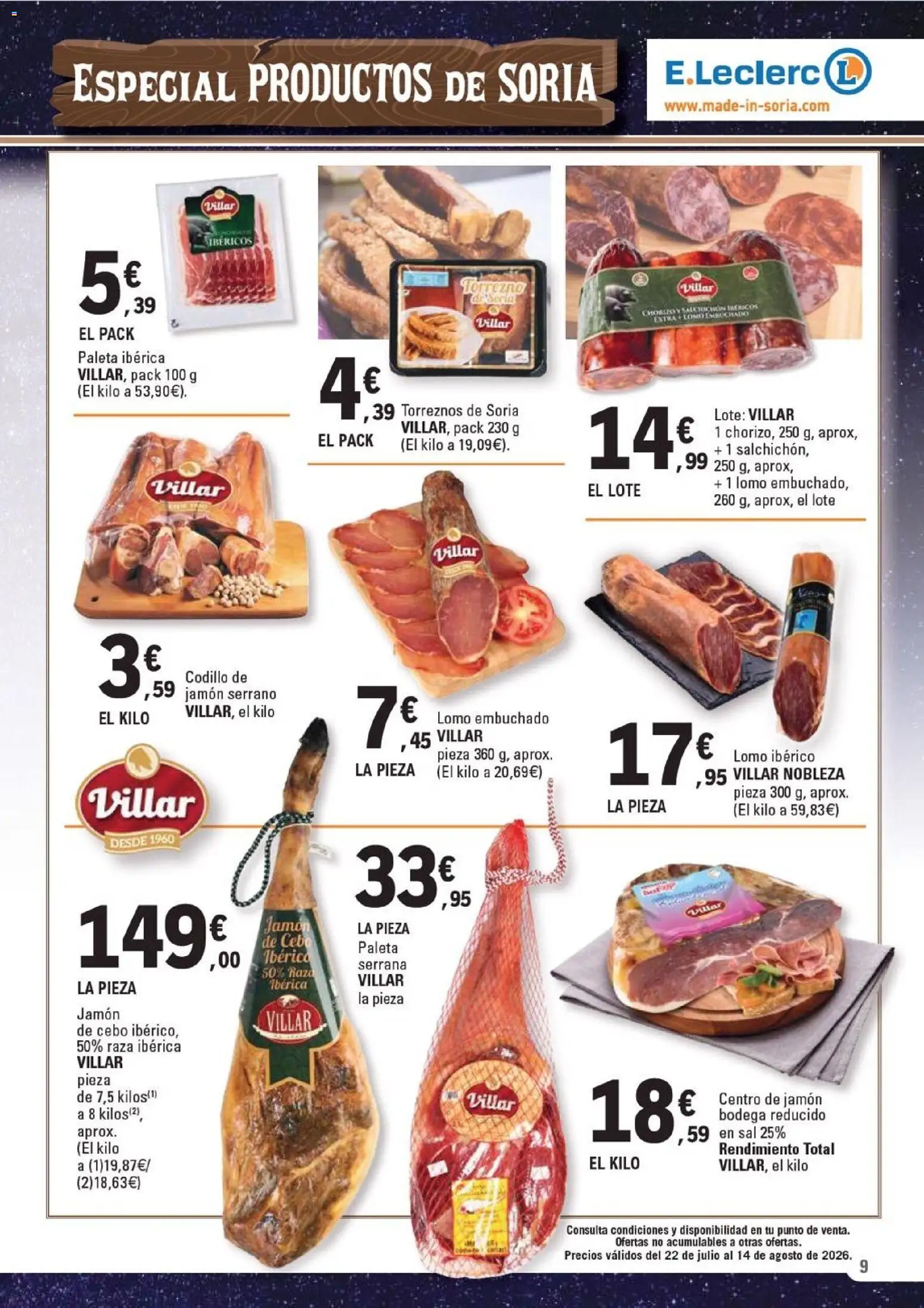 E.Leclerc Soria │ válido desde el 22/07/2026 | Página: 9 | Productos: Jamón serrano, Jamón