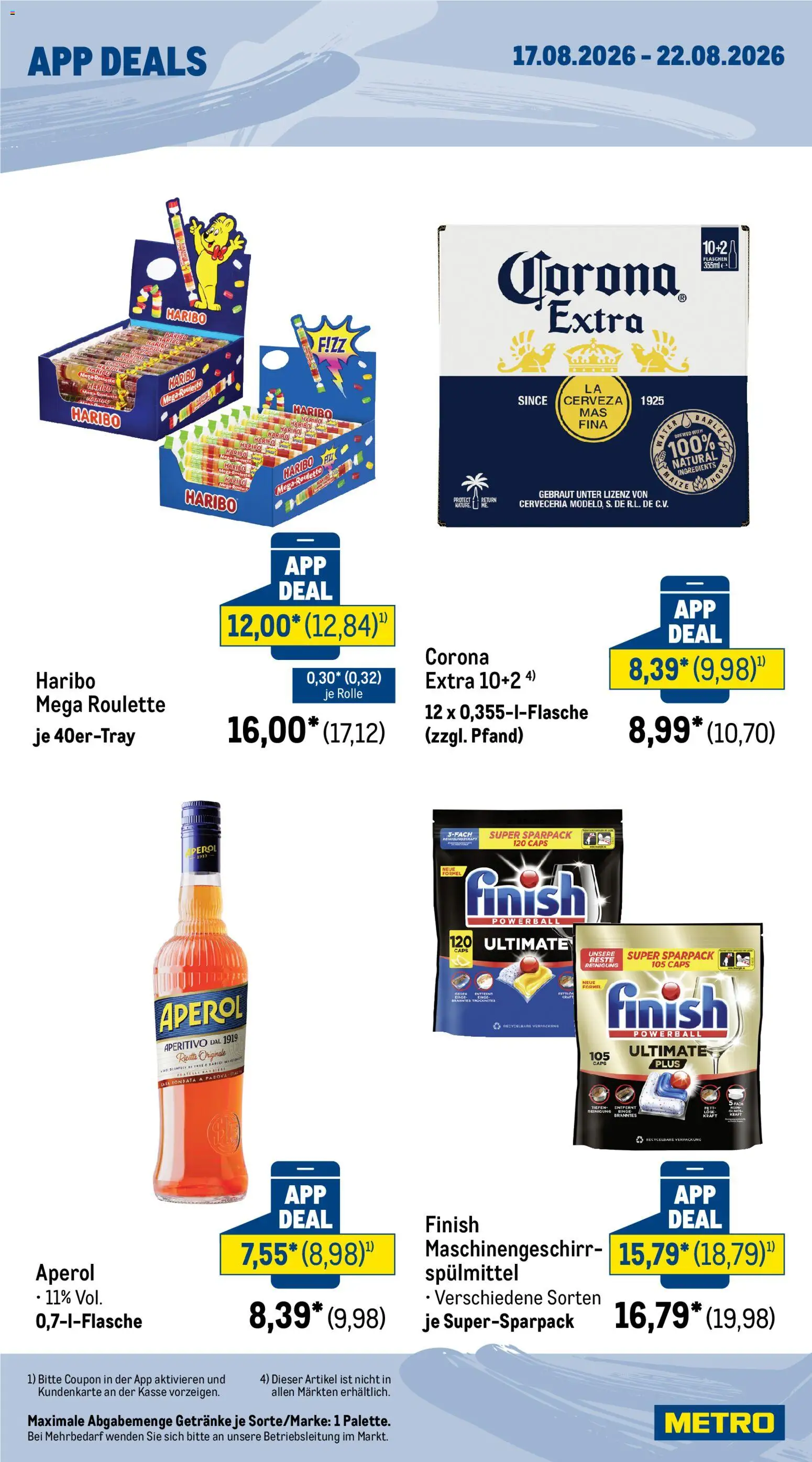 Metro App Deals – gültig ab 17.08.2026 | Seite: 2 | Produkte: Haribo, Finish, Aperol
