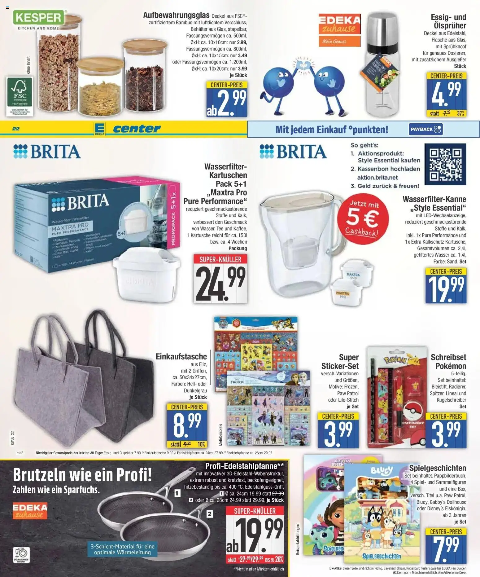E center Prospekt München (ab 31.08.2026) zum Blättern | Seite: 22 | Produkte: Spiel, Essig, Wasser, Tee