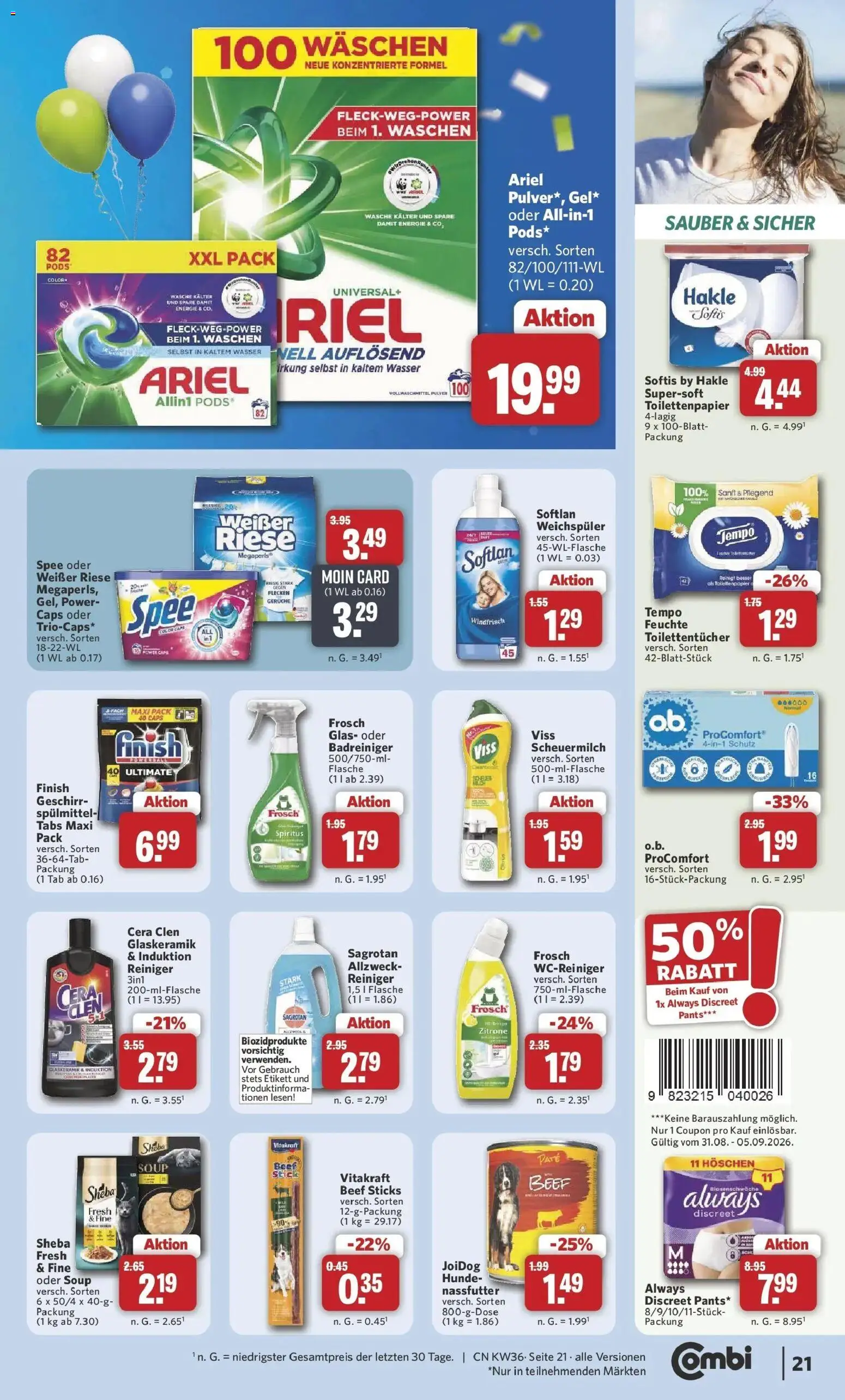 Combi Prospekt Weener (ab 31.08.2026) zum Blättern | Seite: 23 | Produkte: Sheba, Finish, Wasser, Weichspüler