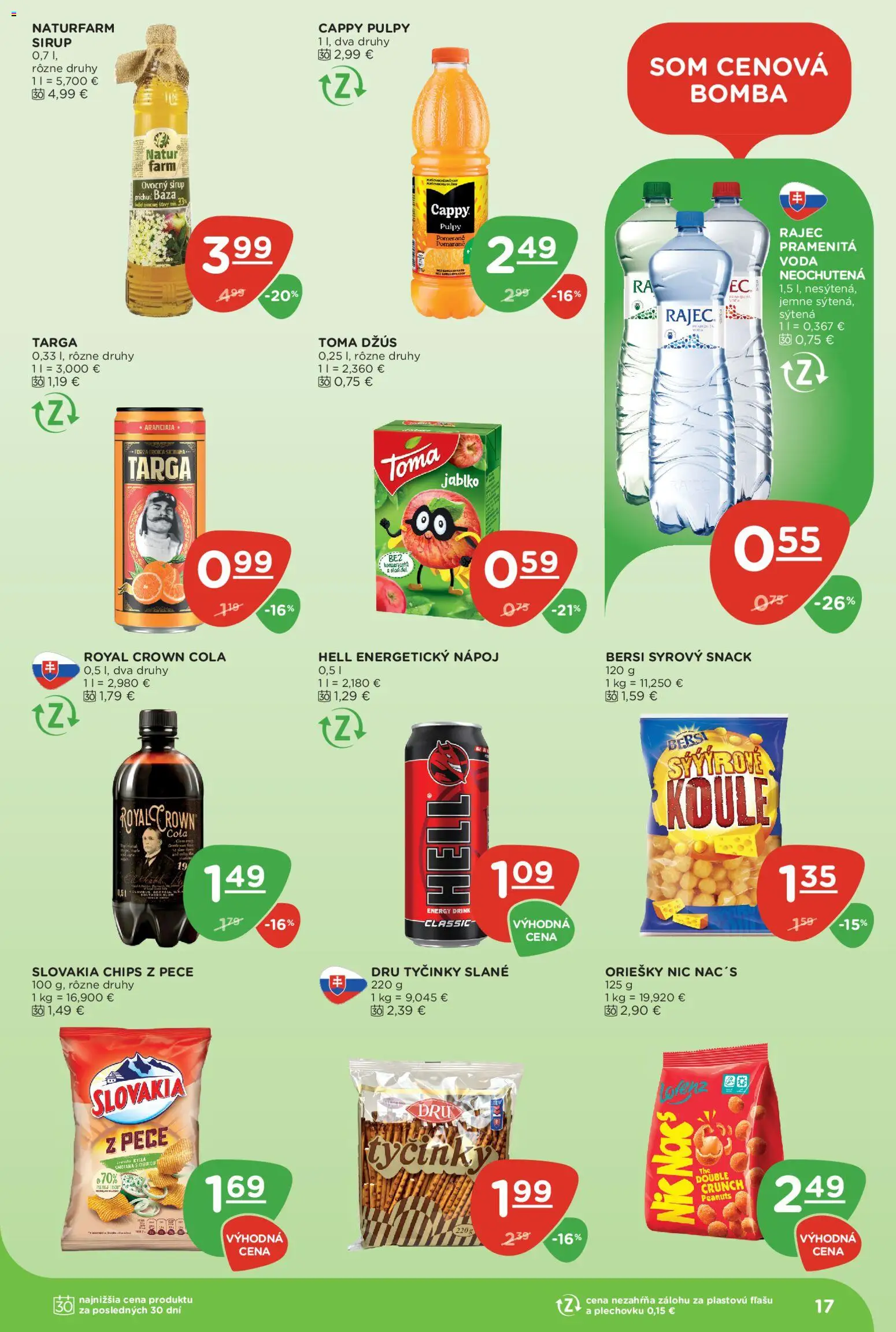 Nové Terno akcie – leták je platný od 16.07.2026 | Strana: 17 | Produkty: Džús, Voda, Cola, Energetický nápoj