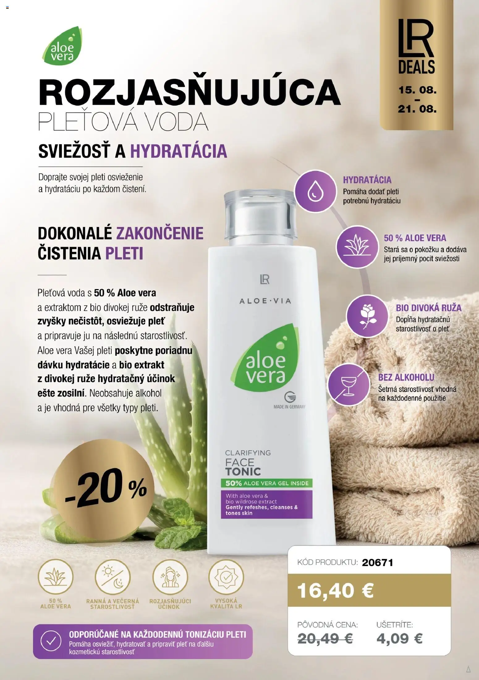 Nové LR akcie – leták je platný od 15.08.2026 | Strana: 2 | Produkty: Aloe Vera, Tonic, Voda, Ruže