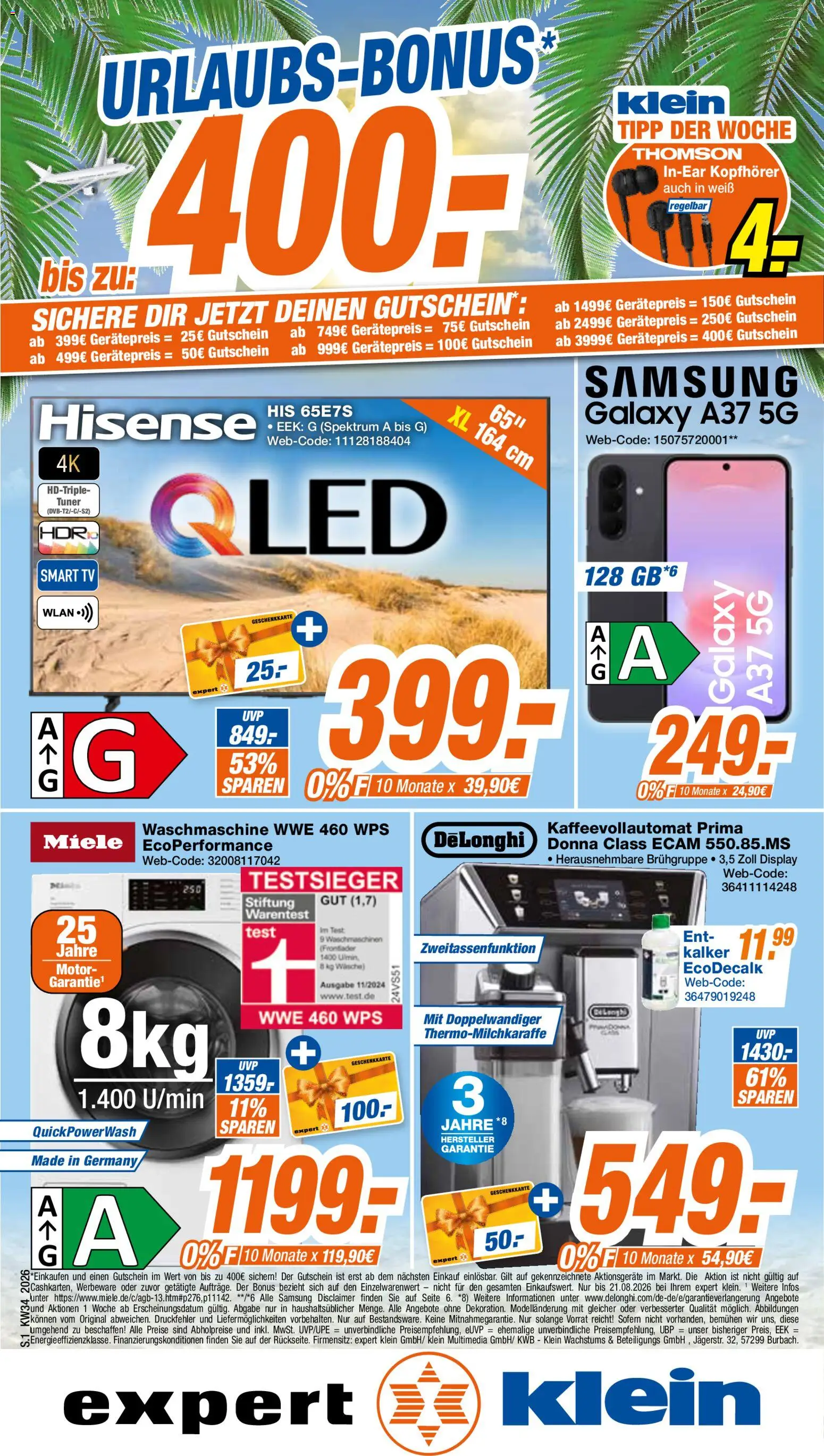 Expert Prospekt Giessen – gültig ab 21.08.2026 | Seite: 1 | Produkte: Waschmaschine, Smart TV, Kaffeevollautomat, TV
